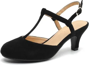 LIURUIJIA Women's Closed Toe T Strap Slingback Kitten Heels Dress Shoes Sandals Wedding Office Pumps