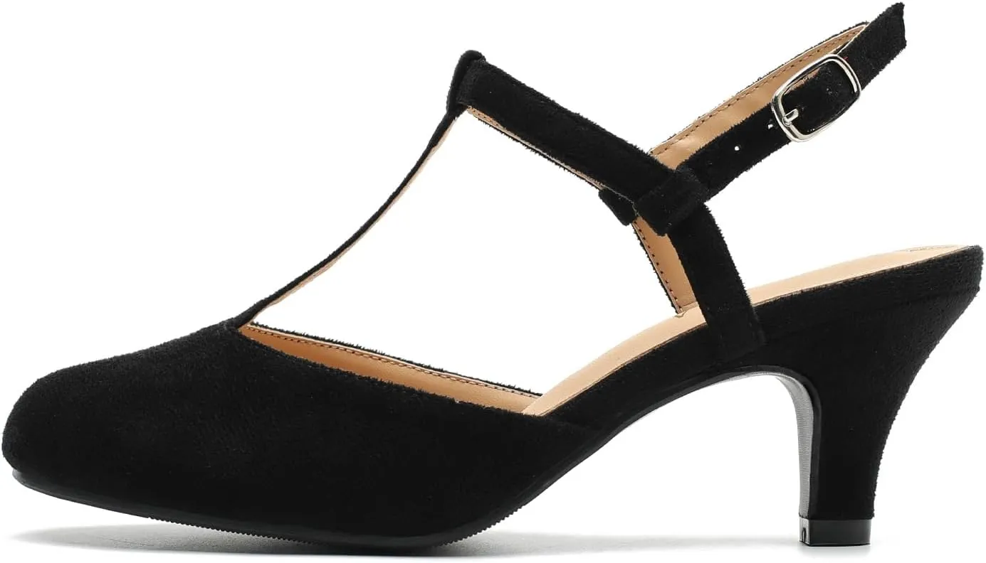 LIURUIJIA Women's Closed Toe T Strap Slingback Kitten Heels Dress Shoes Sandals Wedding Office Pumps