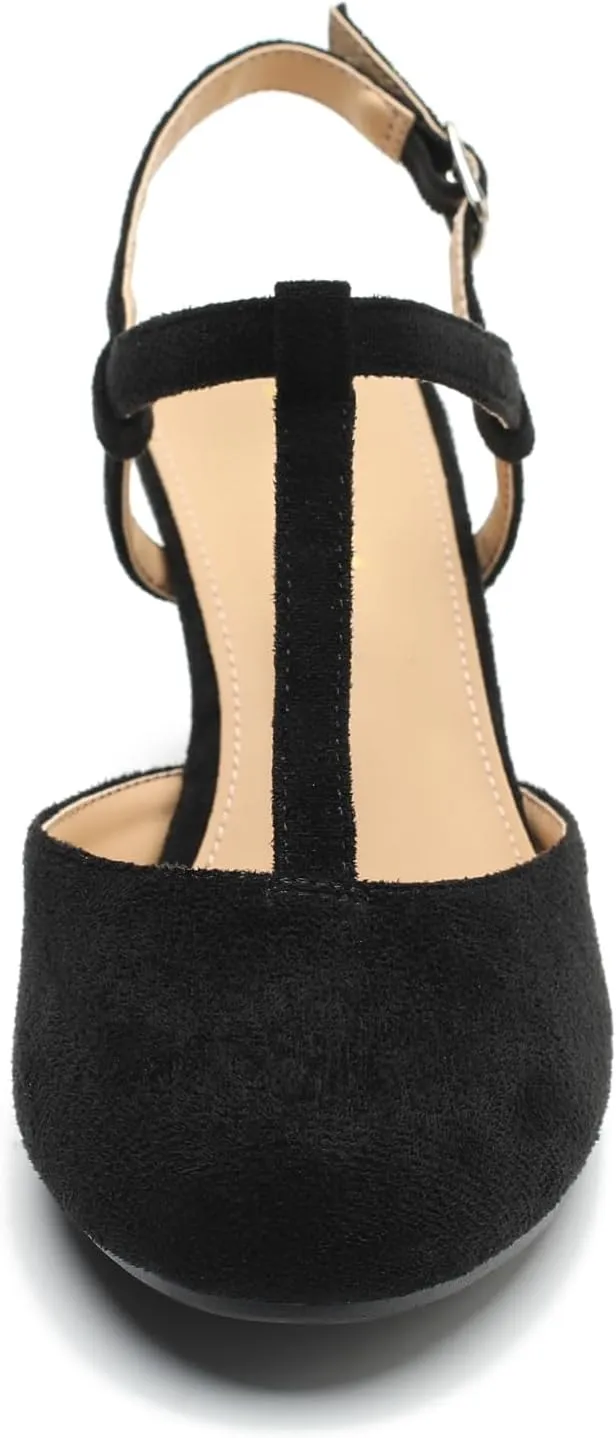 LIURUIJIA Women's Closed Toe T Strap Slingback Kitten Heels Dress Shoes Sandals Wedding Office Pumps
