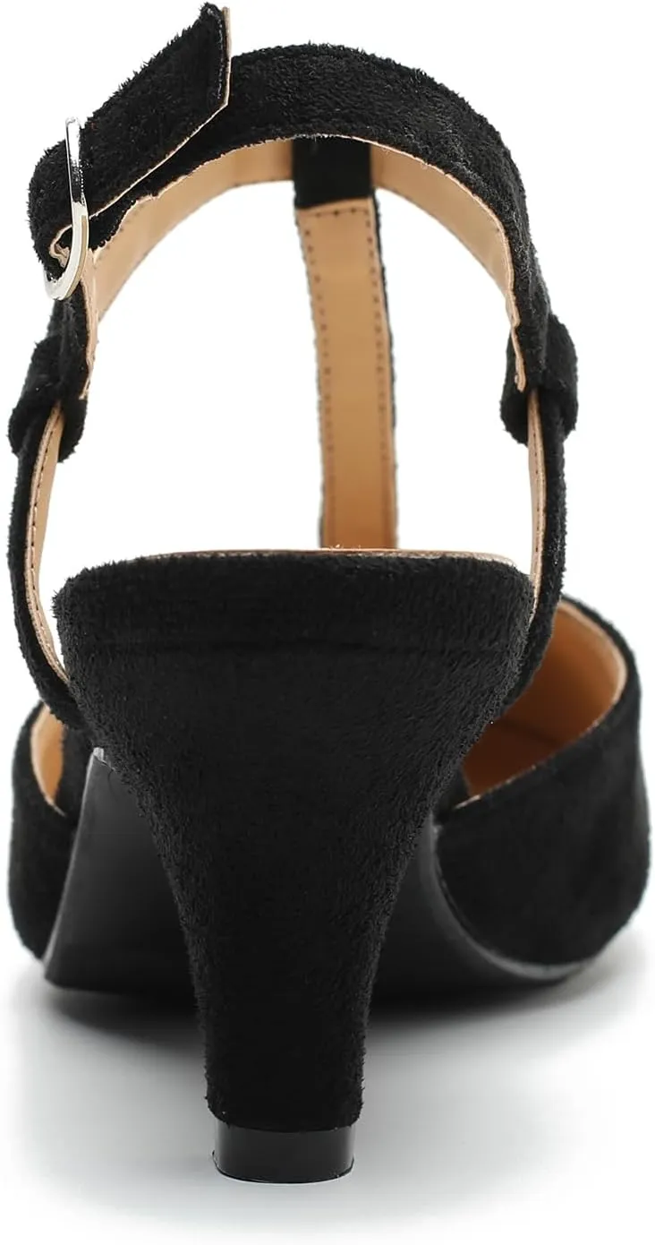 LIURUIJIA Women's Closed Toe T Strap Slingback Kitten Heels Dress Shoes Sandals Wedding Office Pumps