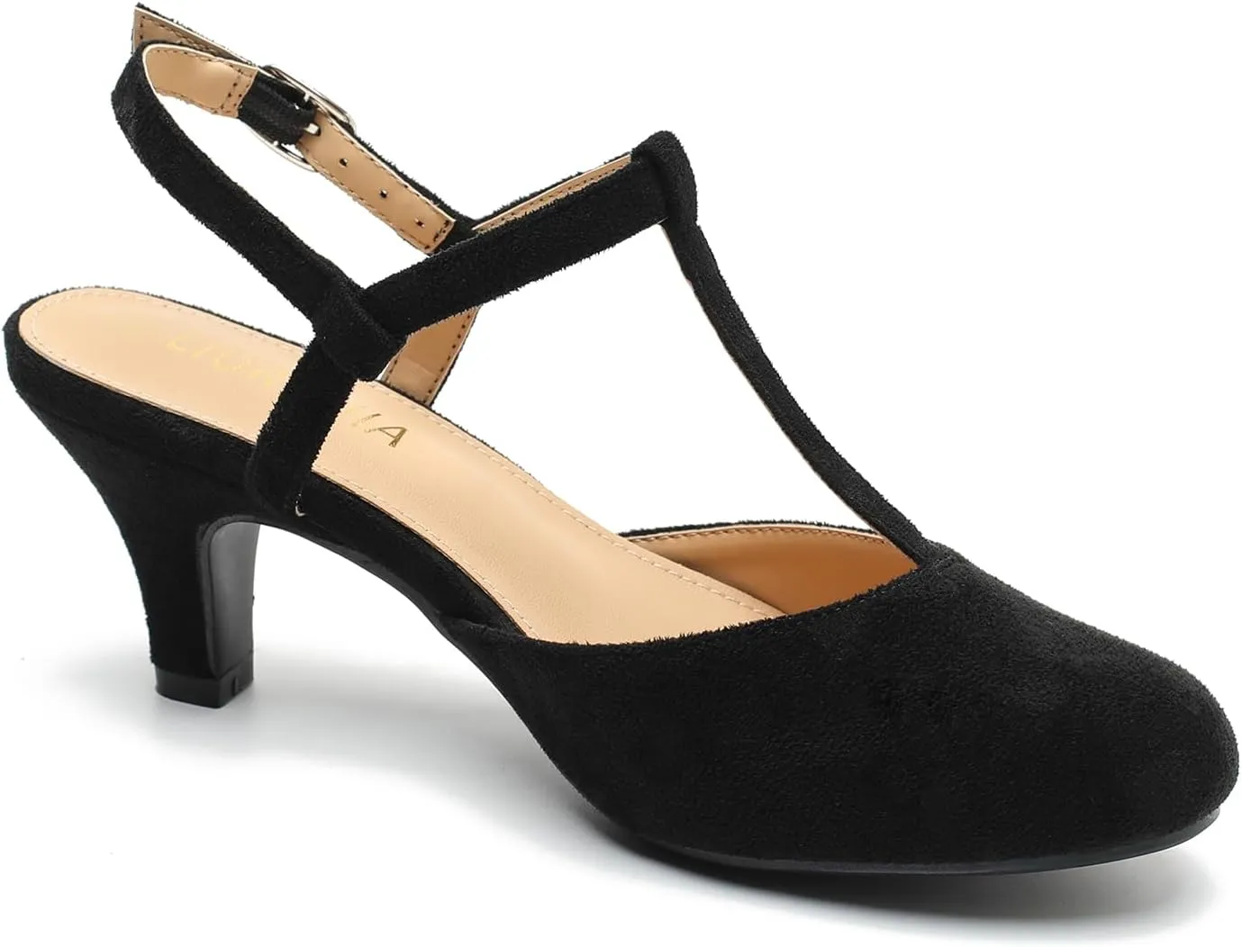 LIURUIJIA Women's Closed Toe T Strap Slingback Kitten Heels Dress Shoes Sandals Wedding Office Pumps