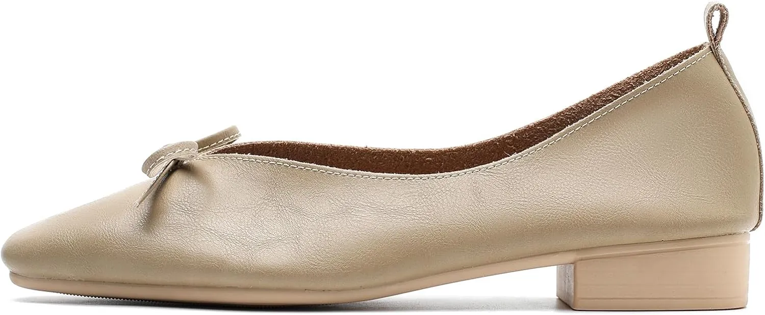LIURUIJIA Women's Slip On Bowknot Ballet Flats Square Toe Lightweight Casual Dressy Comfortable Work Low Heels Retro Dress Shoes