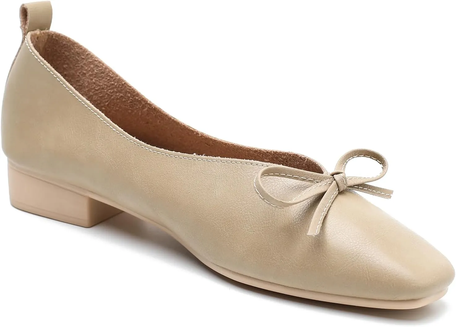 LIURUIJIA Women's Slip On Bowknot Ballet Flats Square Toe Lightweight Casual Dressy Comfortable Work Low Heels Retro Dress Shoes