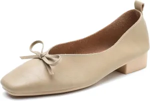 LIURUIJIA Women's Slip On Bowknot Ballet Flats Square Toe Lightweight Casual Dressy Comfortable Work Low Heels Retro Dress Shoes