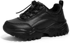 LUCKY STEP Kids Chunky Sneakers Fashion Platform Walking Tennis Shoe Sparkly Butterfly Faux Leather Elastic No-tie Laces School Shoes for Girls Boys