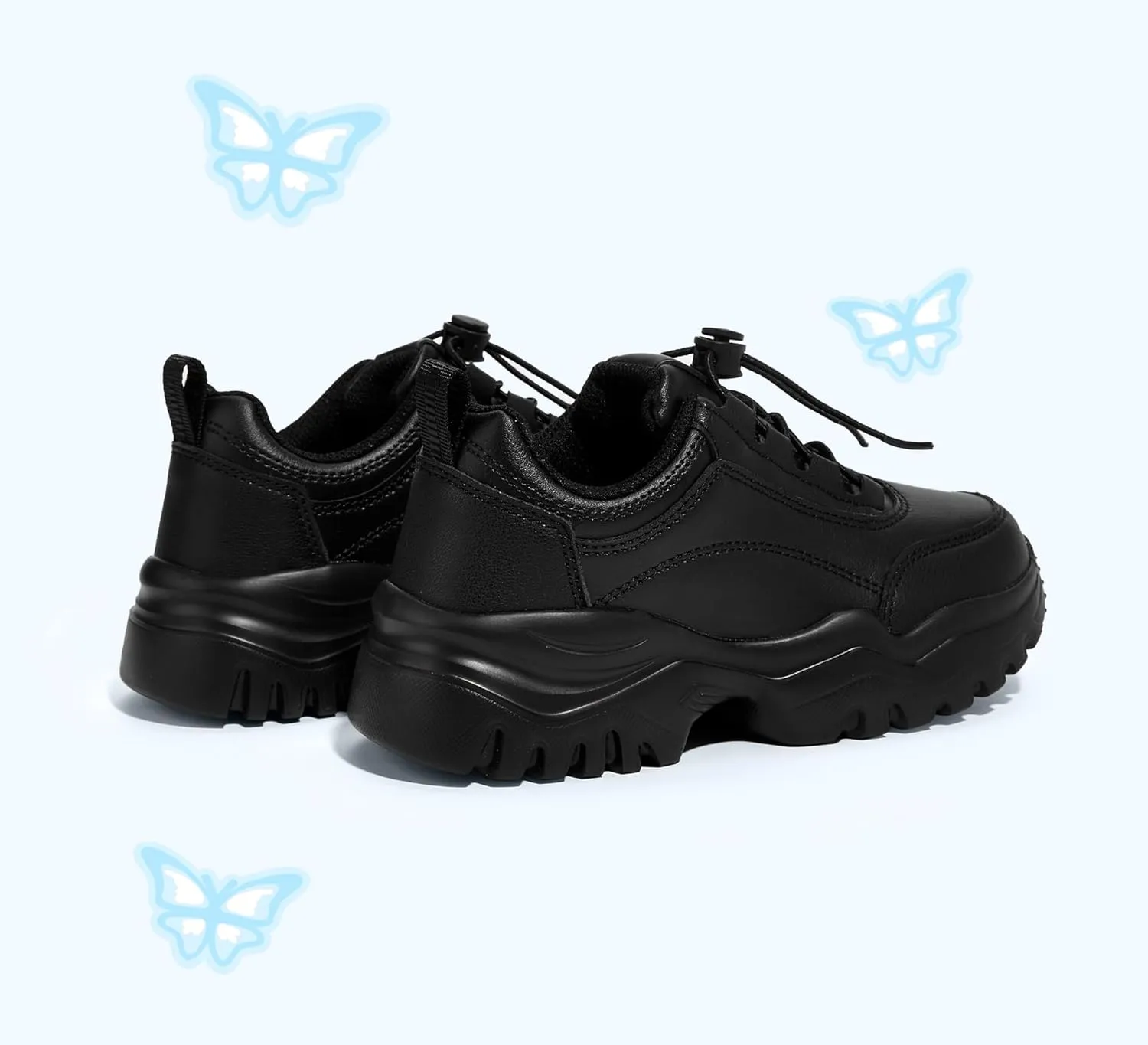 LUCKY STEP Kids Chunky Sneakers Fashion Platform Walking Tennis Shoe Sparkly Butterfly Faux Leather Elastic No-tie Laces School Shoes for Girls Boys