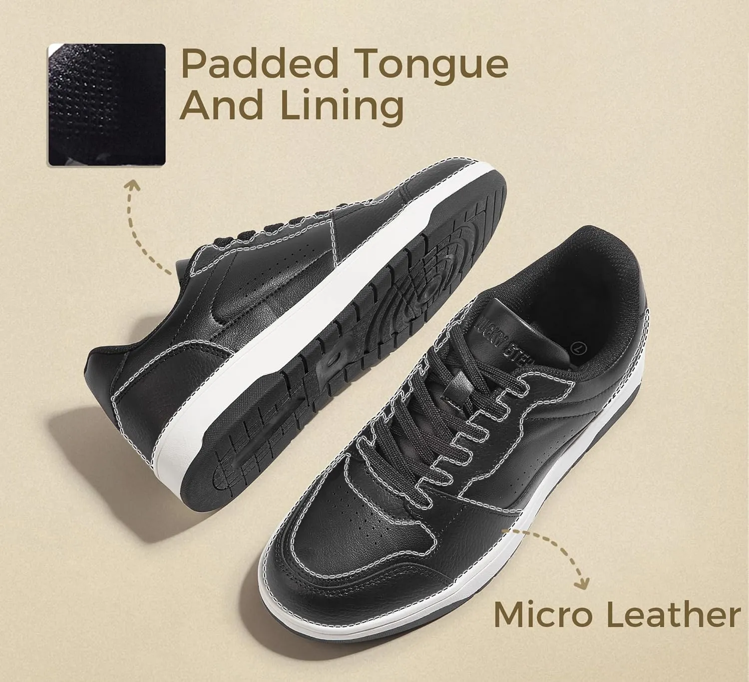 LUCKY STEP Men's Fashion Sneakers Lace Up Casual Low Top Anti-Slip Tennis Skateboard Basketball Walking Shoes