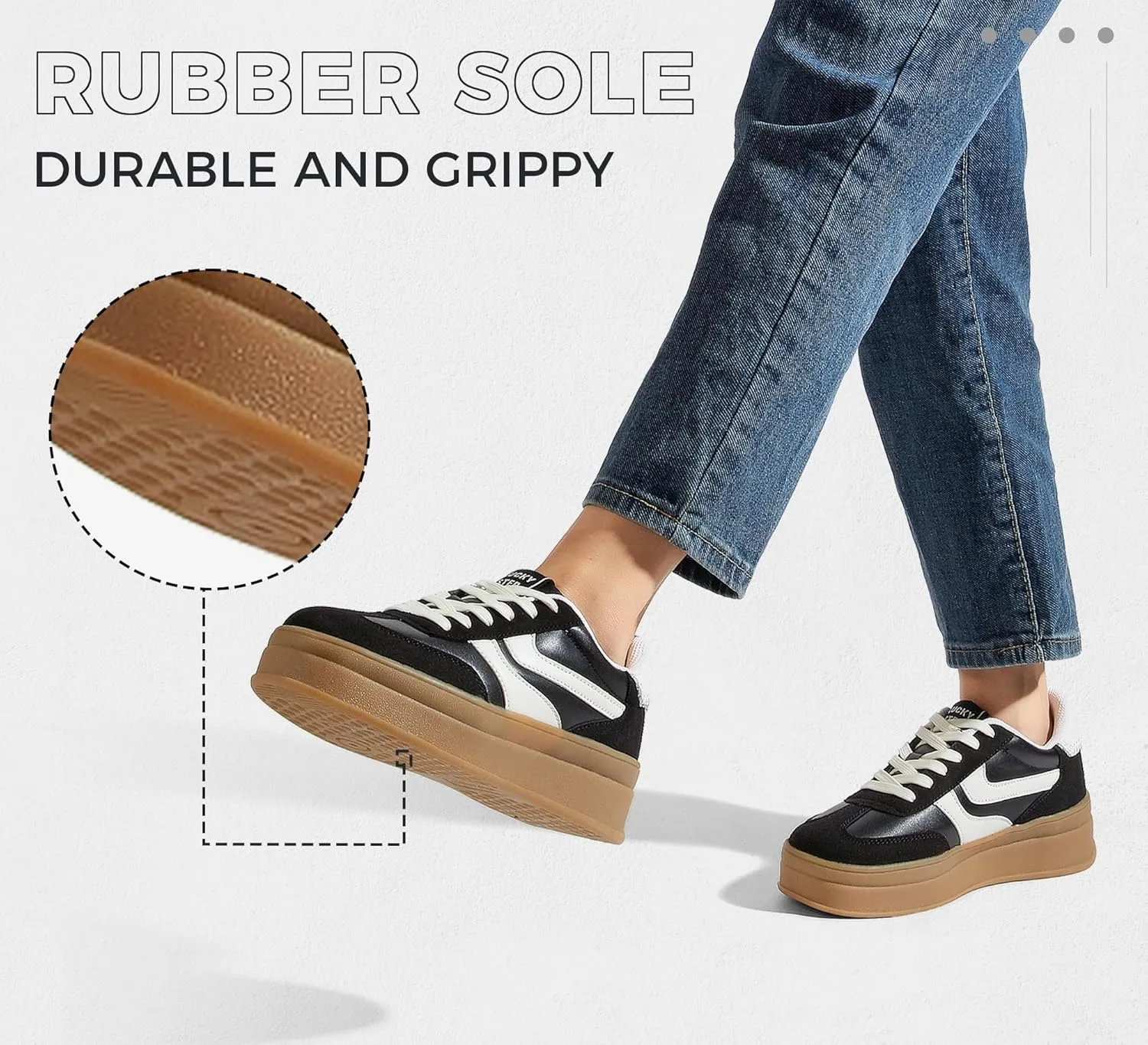 LUCKY STEP Platform Sneakers for Women Fashion Retro Thick Rubber Gum Sole Comfortable Tennis Skate Trainer Classic Walking Shoes Casual Streetwear