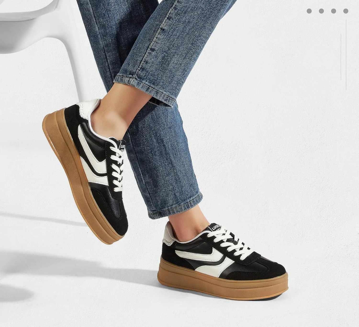 LUCKY STEP Platform Sneakers for Women Fashion Retro Thick Rubber Gum Sole Comfortable Tennis Skate Trainer Classic Walking Shoes Casual Streetwear