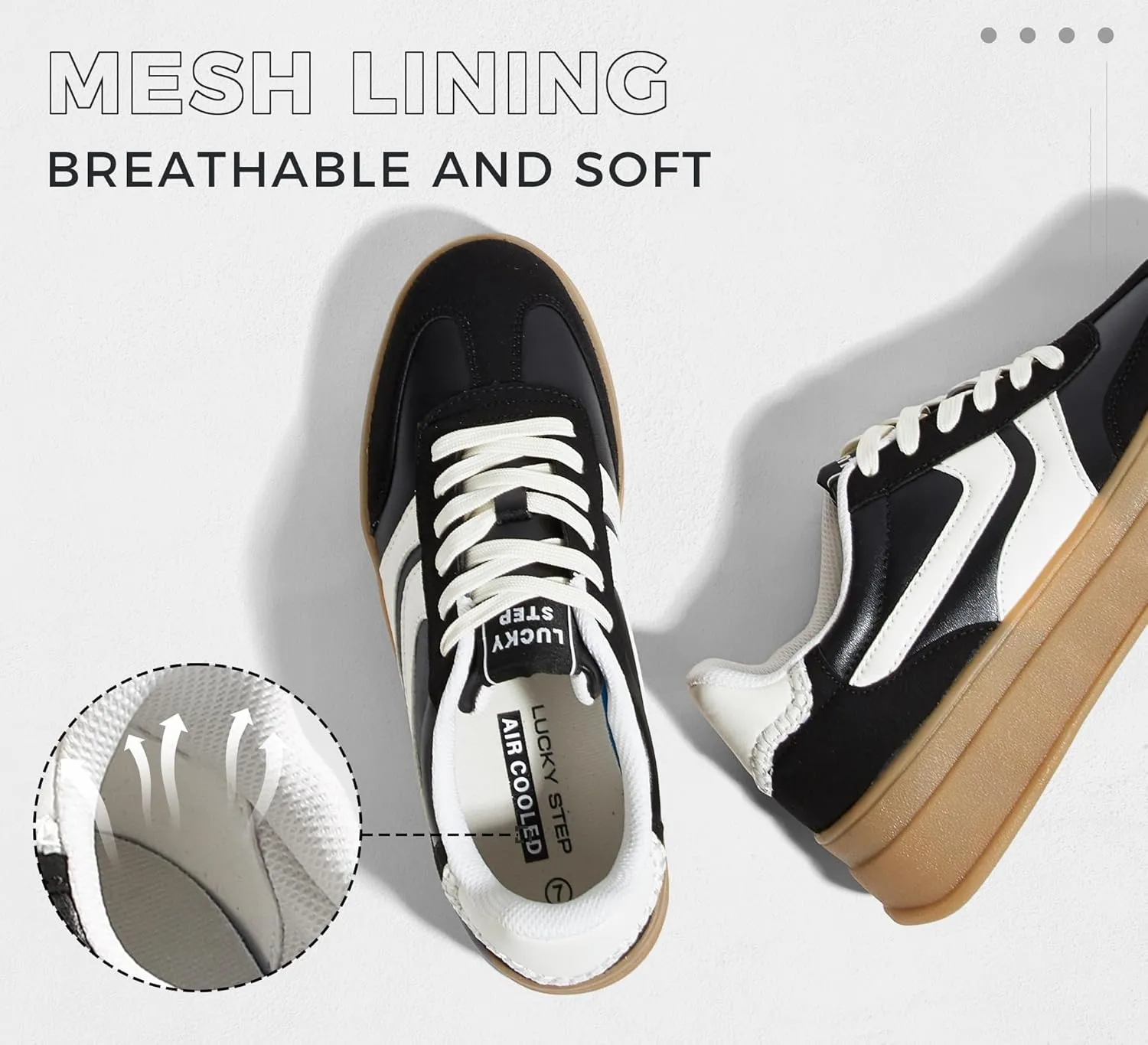 LUCKY STEP Platform Sneakers for Women Fashion Retro Thick Rubber Gum Sole Comfortable Tennis Skate Trainer Classic Walking Shoes Casual Streetwear