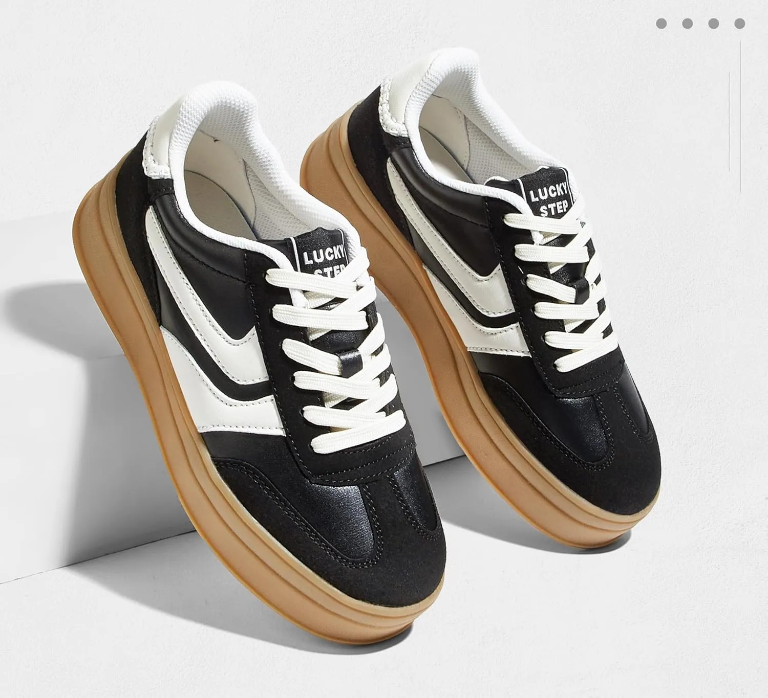 LUCKY STEP Platform Sneakers for Women Fashion Retro Thick Rubber Gum Sole Comfortable Tennis Skate Trainer Classic Walking Shoes Casual Streetwear