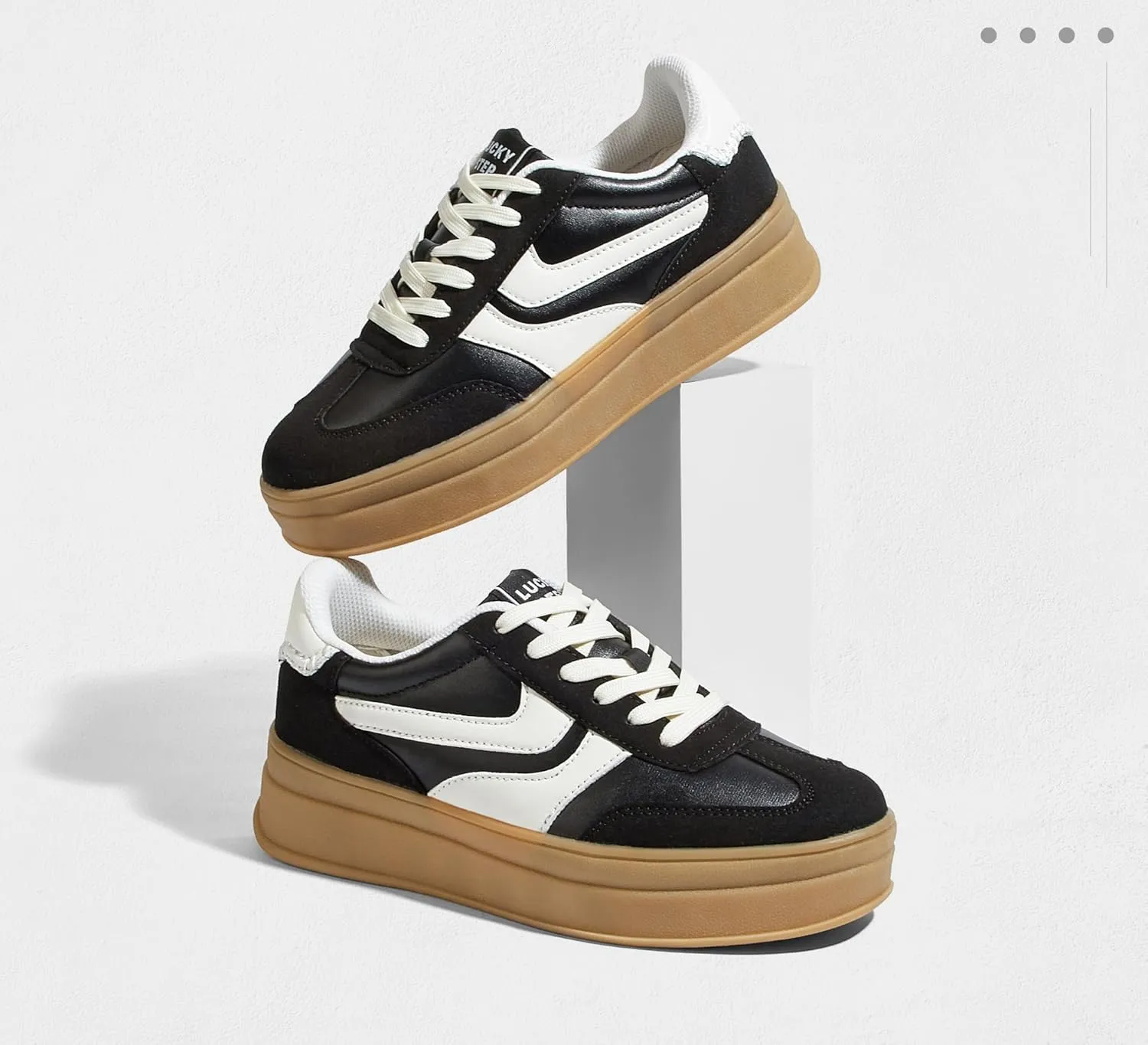 LUCKY STEP Platform Sneakers for Women Fashion Retro Thick Rubber Gum Sole Comfortable Tennis Skate Trainer Classic Walking Shoes Casual Streetwear