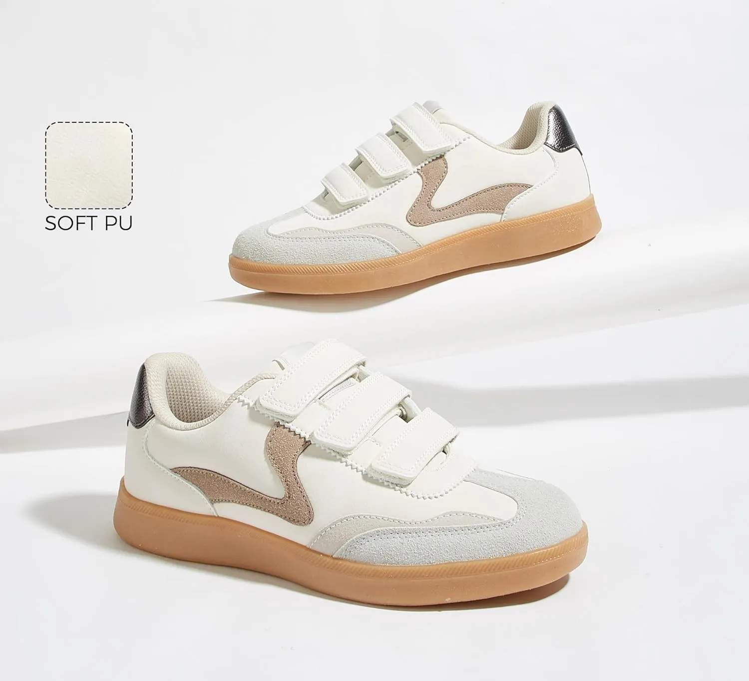 LUCKY STEP Women's Casual Fashion Retro Sneakers Classic Gum Sole Hook and Loop Tennis Footwear Anti Slip Skate Trainers Trendy Walking Shoes