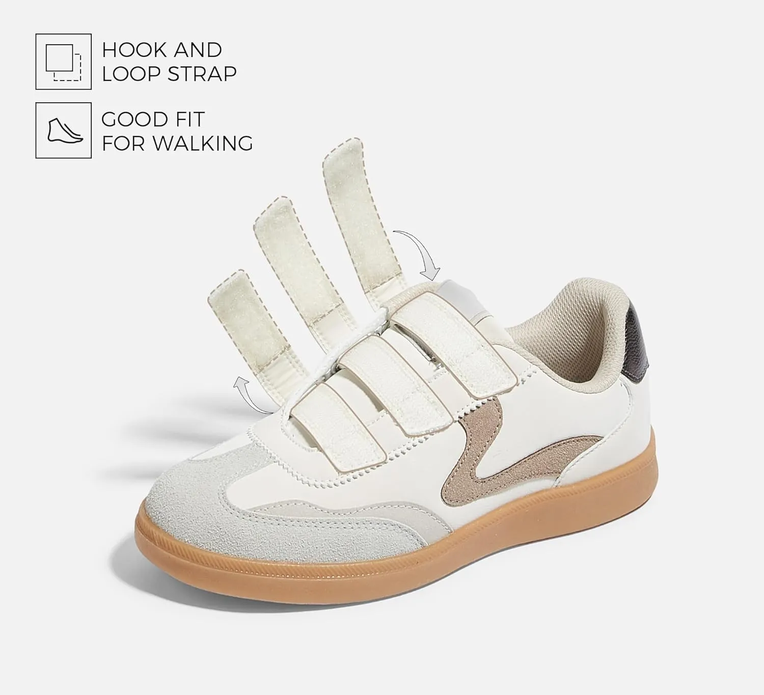 LUCKY STEP Women's Casual Fashion Retro Sneakers Classic Gum Sole Hook and Loop Tennis Footwear Anti Slip Skate Trainers Trendy Walking Shoes