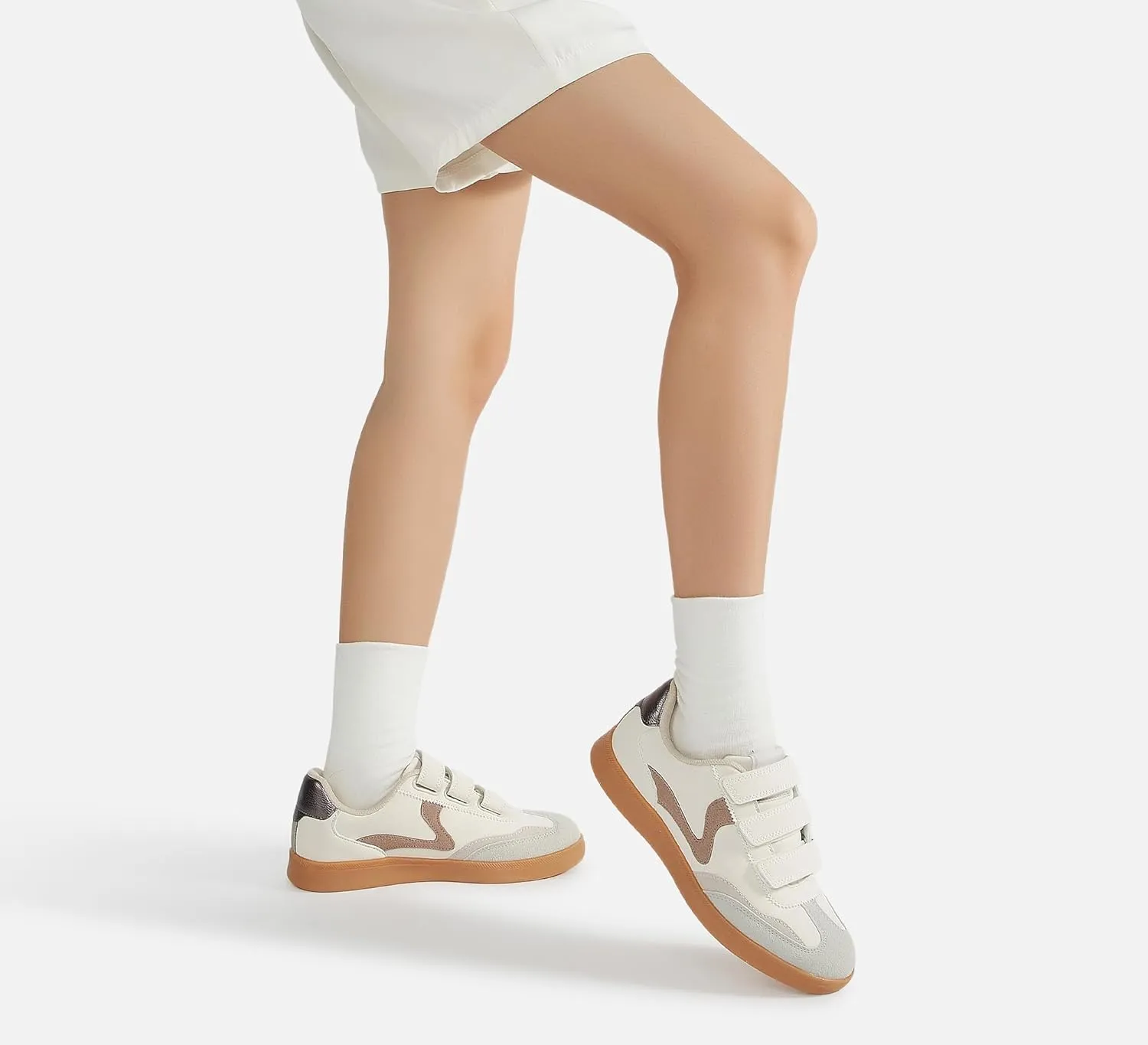 LUCKY STEP Women's Casual Fashion Retro Sneakers Classic Gum Sole Hook and Loop Tennis Footwear Anti Slip Skate Trainers Trendy Walking Shoes