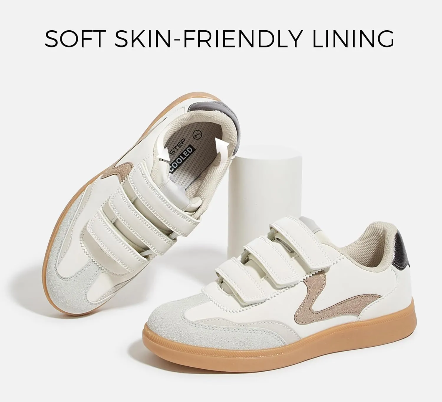 LUCKY STEP Women's Casual Fashion Retro Sneakers Classic Gum Sole Hook and Loop Tennis Footwear Anti Slip Skate Trainers Trendy Walking Shoes