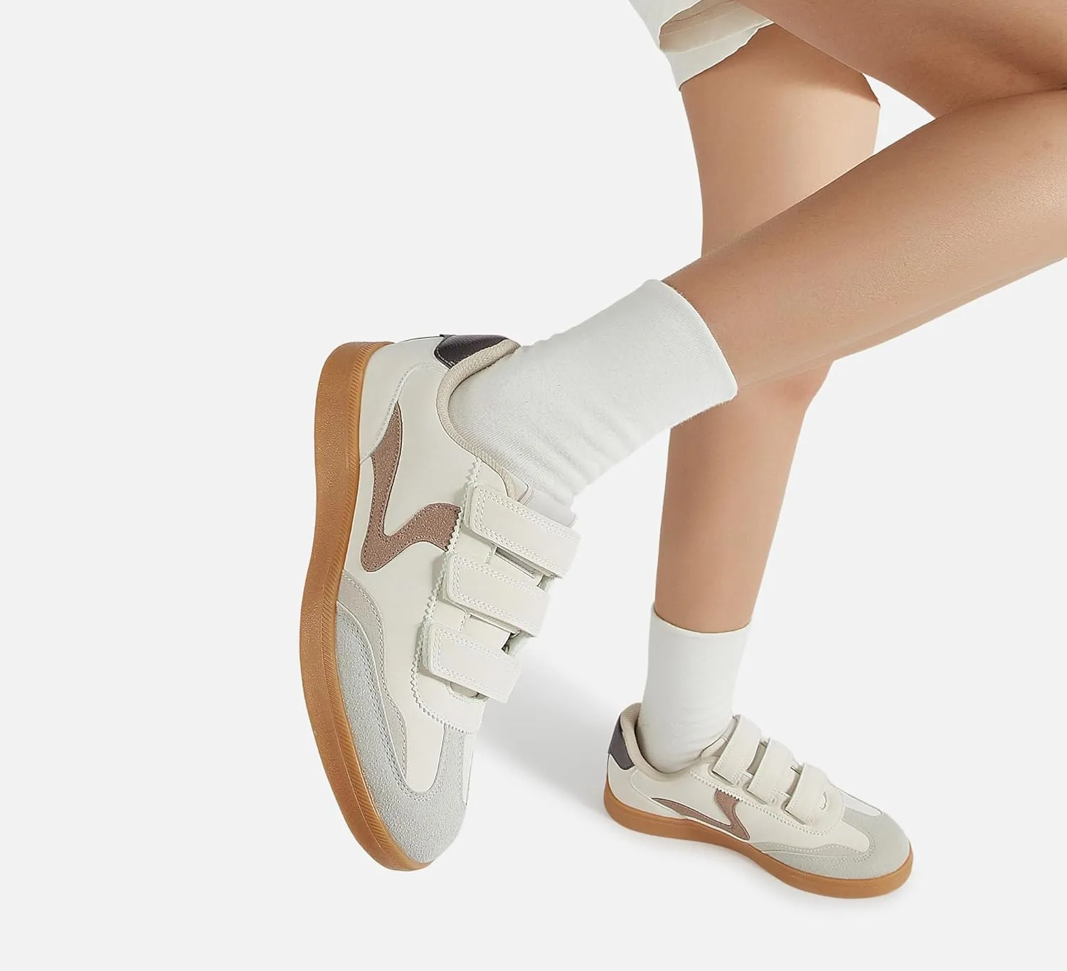 LUCKY STEP Women's Casual Fashion Retro Sneakers Classic Gum Sole Hook and Loop Tennis Footwear Anti Slip Skate Trainers Trendy Walking Shoes