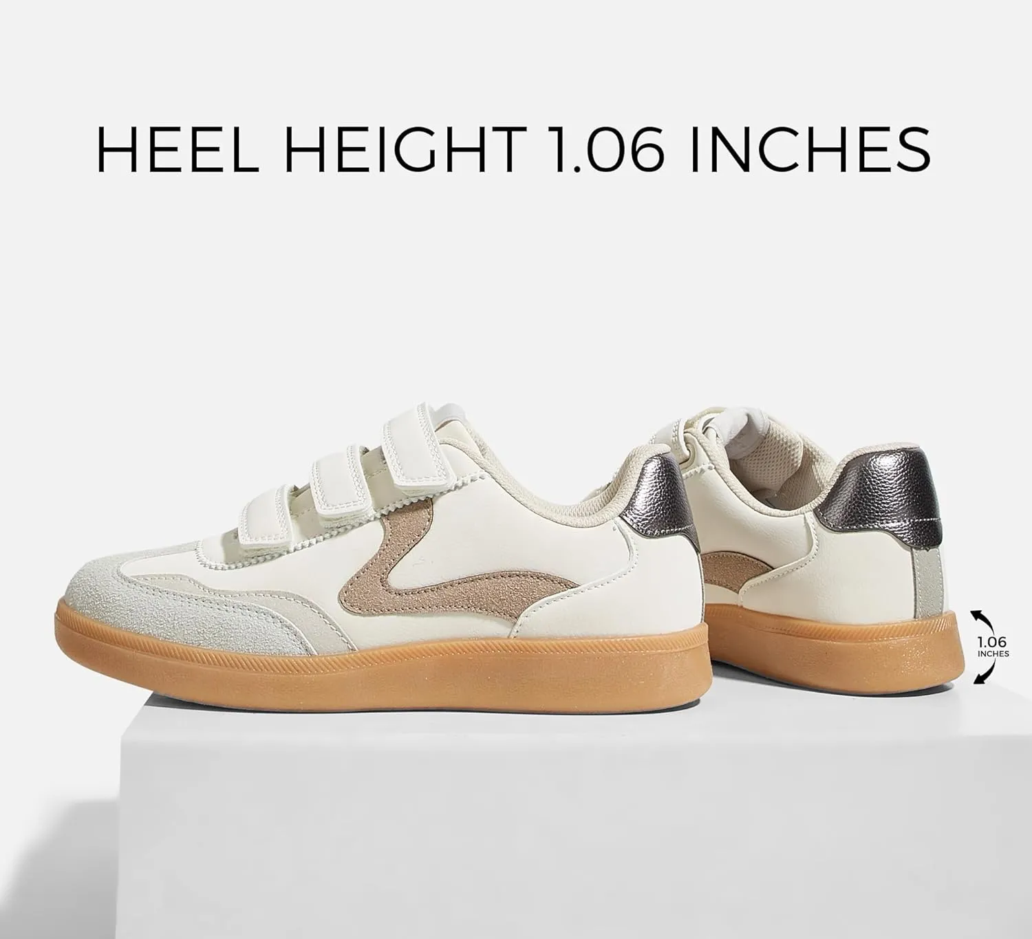 LUCKY STEP Women's Casual Fashion Retro Sneakers Classic Gum Sole Hook and Loop Tennis Footwear Anti Slip Skate Trainers Trendy Walking Shoes