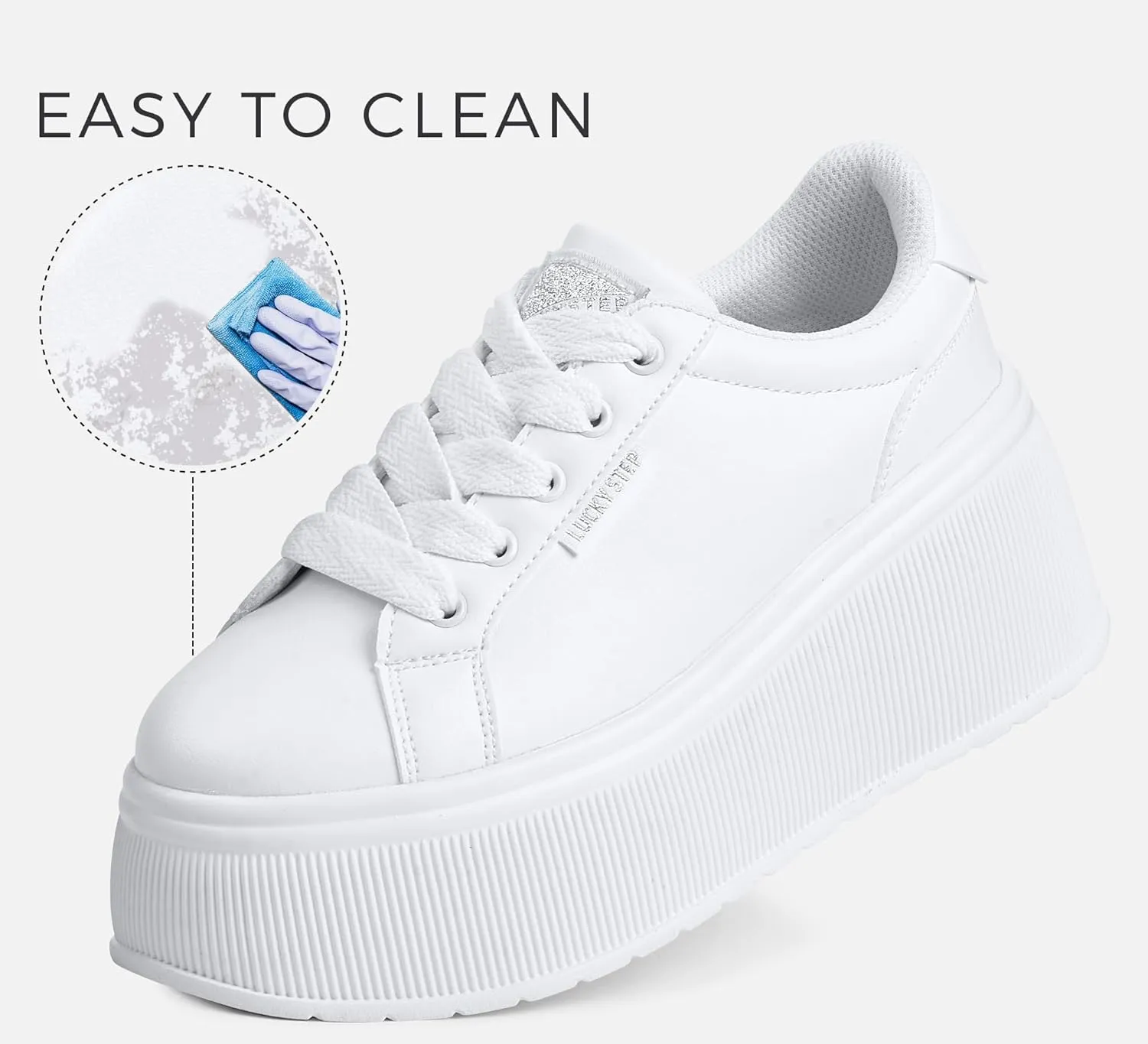 LUCKY STEP Women's Platform Fashion Sneakers Classic Wedge Canvas Casual Low Top Retro Walking Shoes