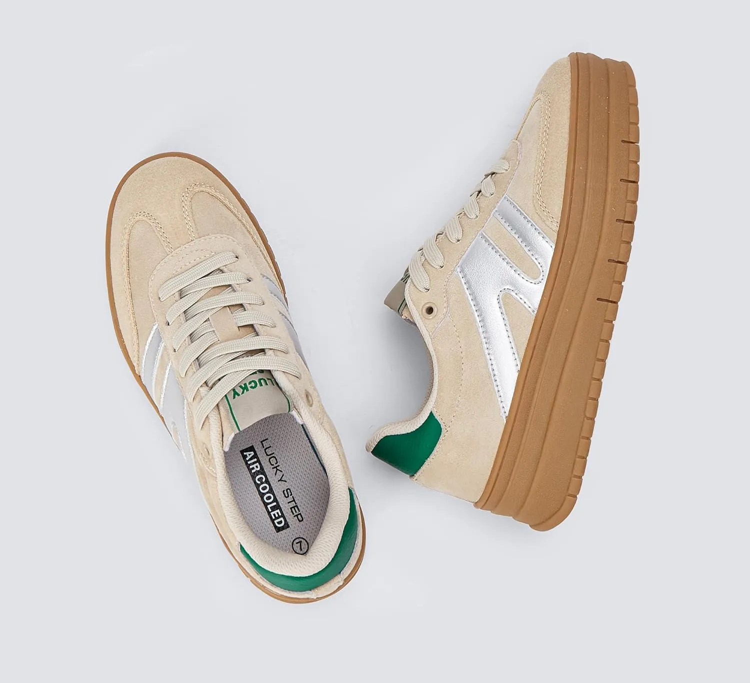 LUCKY STEP Women's Platform Gum Thick Sole Fashion Sneakers Classic Retro Rubber Low Top Casual Tennis Skate Walking Shoes