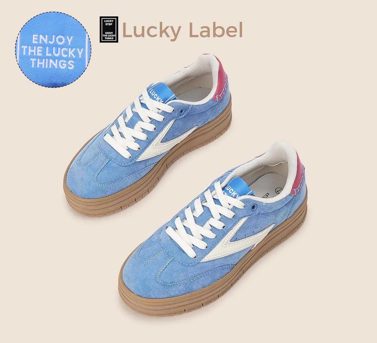 LUCKY STEP Women's Platform Sneakers Gum Sole Suede Casual Classic Retro Rubber Thick Sole Trendy Fashion Tennis Walking Shoes