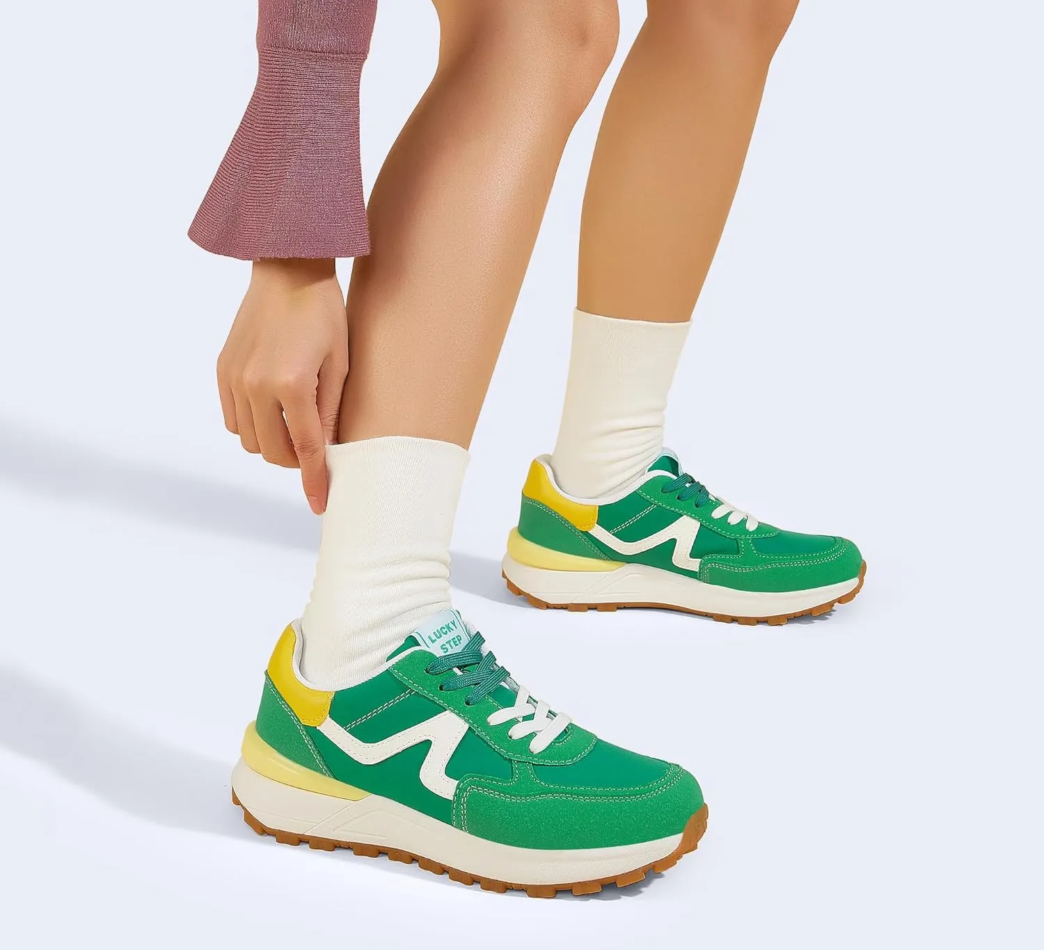 LUCKY STEP Women's Retro Fashion Casual Sneakers Colorblock Platform Classic Trendy Trainning Anti-Slip Tennis Travel Walking Shoes