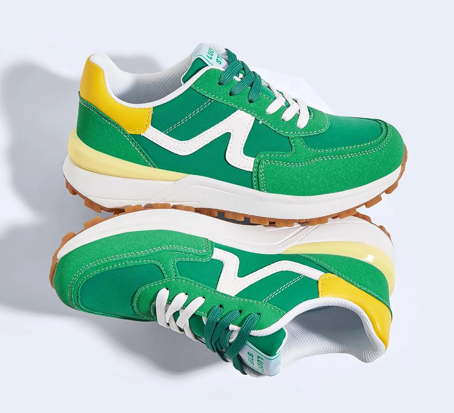 LUCKY STEP Women's Retro Fashion Casual Sneakers Colorblock Platform Classic Trendy Trainning Anti-Slip Tennis Travel Walking Shoes