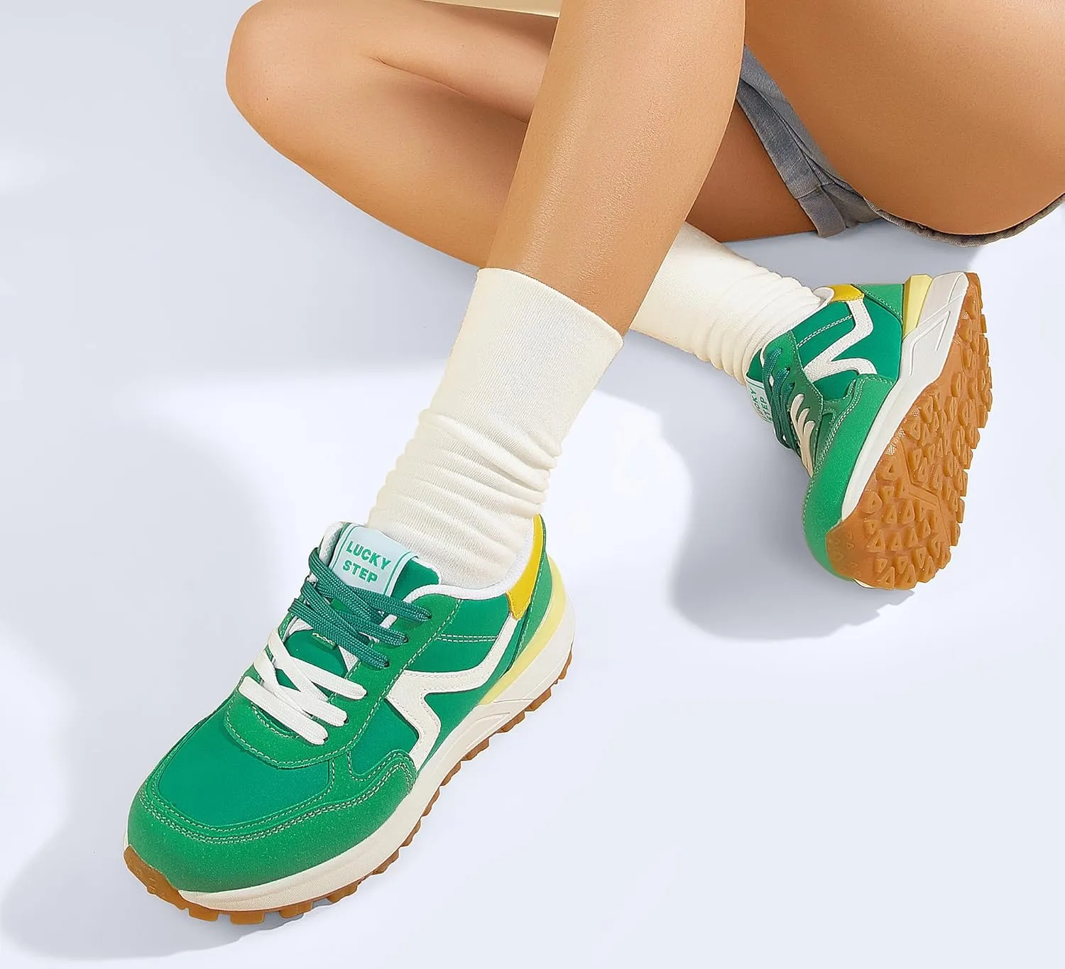 LUCKY STEP Women's Retro Fashion Casual Sneakers Colorblock Platform Classic Trendy Trainning Anti-Slip Tennis Travel Walking Shoes