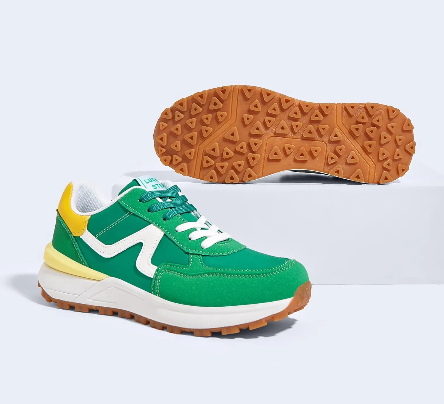 LUCKY STEP Women's Retro Fashion Casual Sneakers Colorblock Platform Classic Trendy Trainning Anti-Slip Tennis Travel Walking Shoes