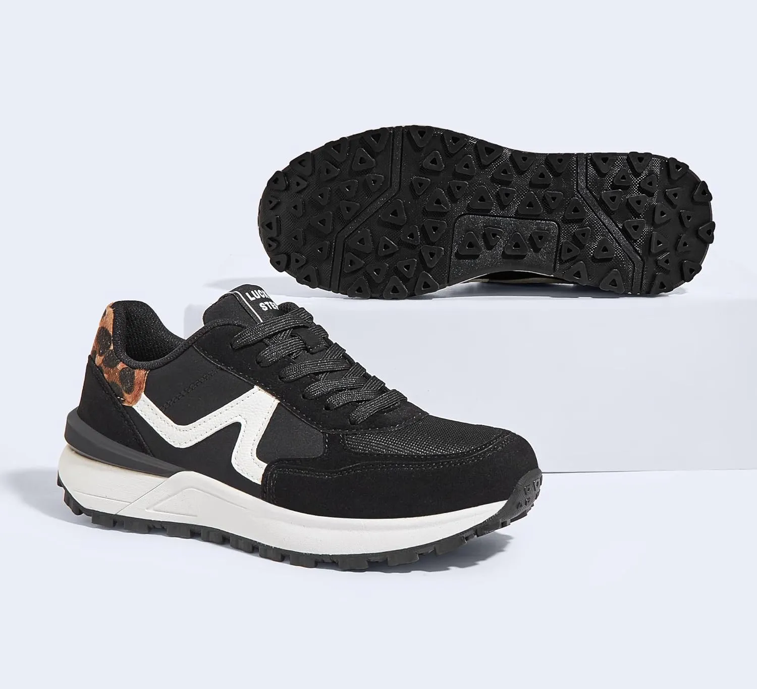 LUCKY STEP Women's Retro Fashion Casual Sneakers Colorblock Platform Classic Trendy Trainning Anti-Slip Tennis Travel Walking Shoes