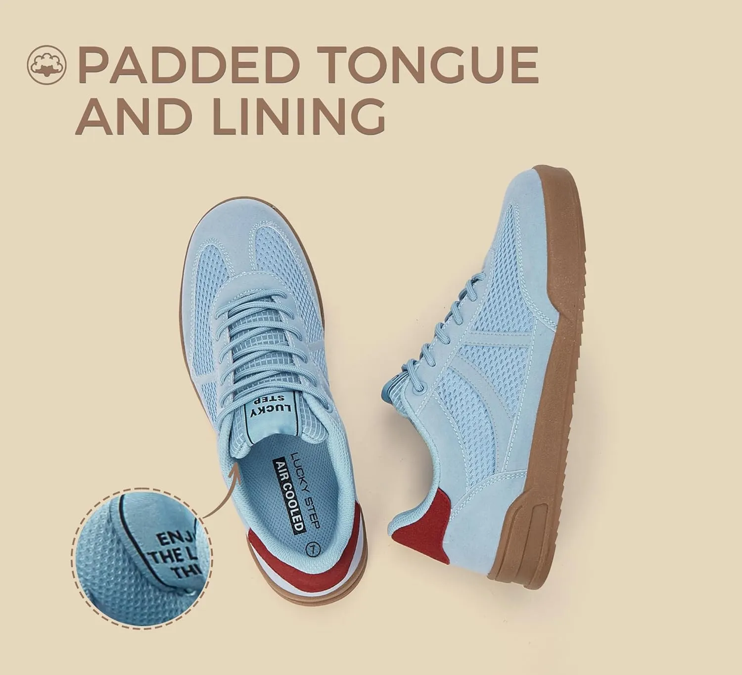 LUCKY STEP Women's Retro Fashion Sneakers Classic Mesh Gum Sole Tennis Footwear Casual Running Trainer Skate Walking Shoes