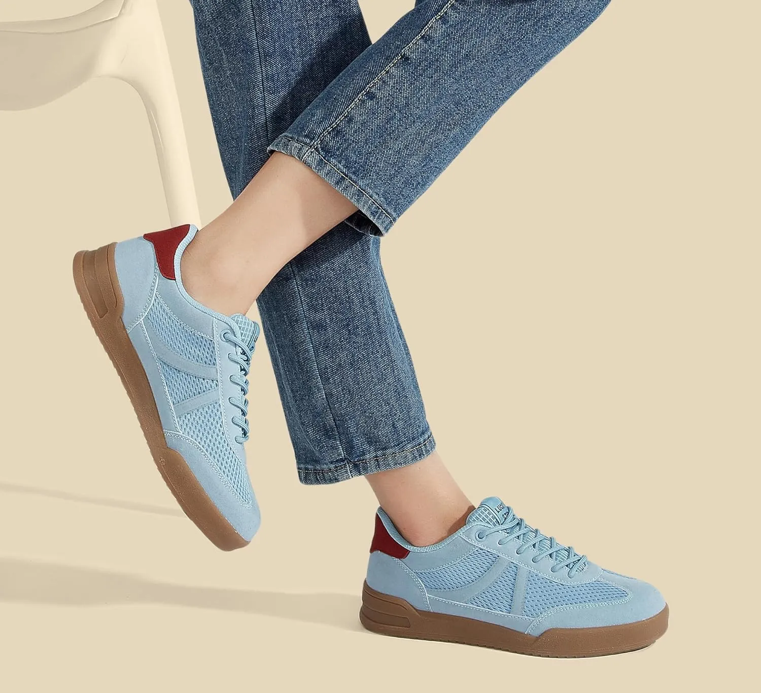 LUCKY STEP Women's Retro Fashion Sneakers Classic Mesh Gum Sole Tennis Footwear Casual Running Trainer Skate Walking Shoes