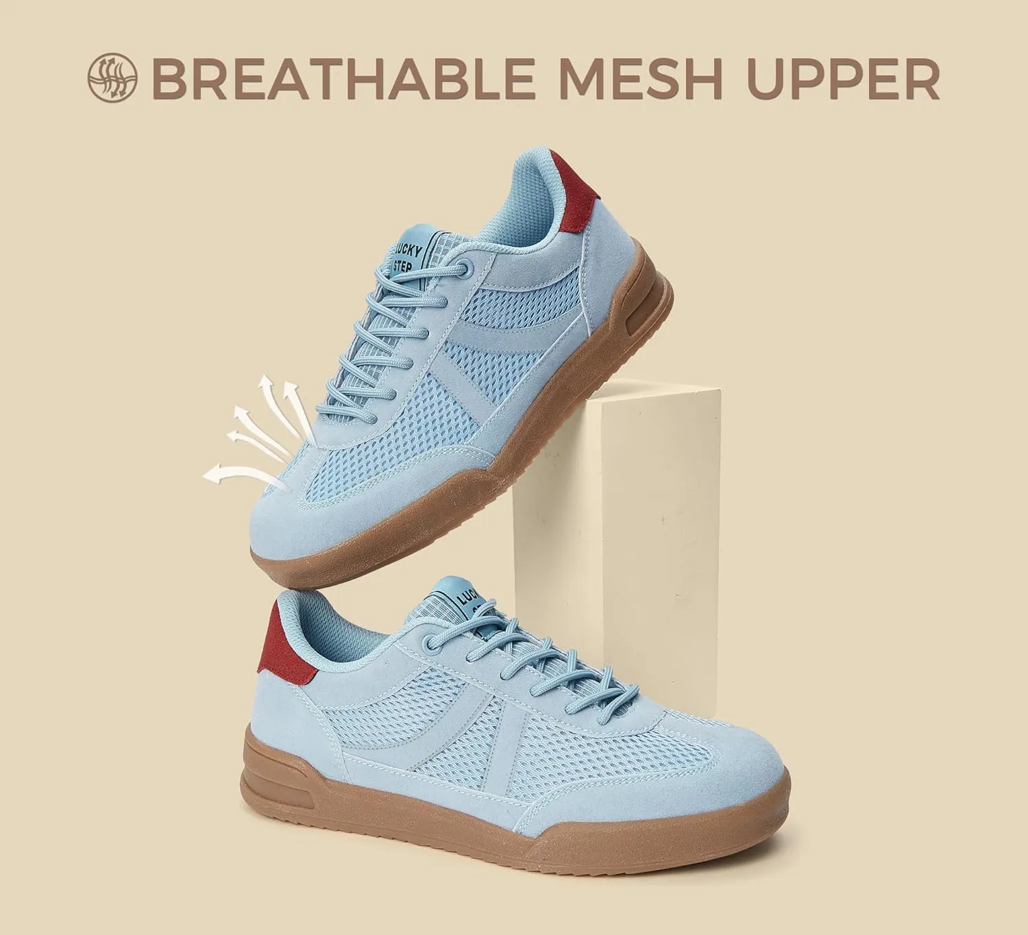 LUCKY STEP Women's Retro Fashion Sneakers Classic Mesh Gum Sole Tennis Footwear Casual Running Trainer Skate Walking Shoes