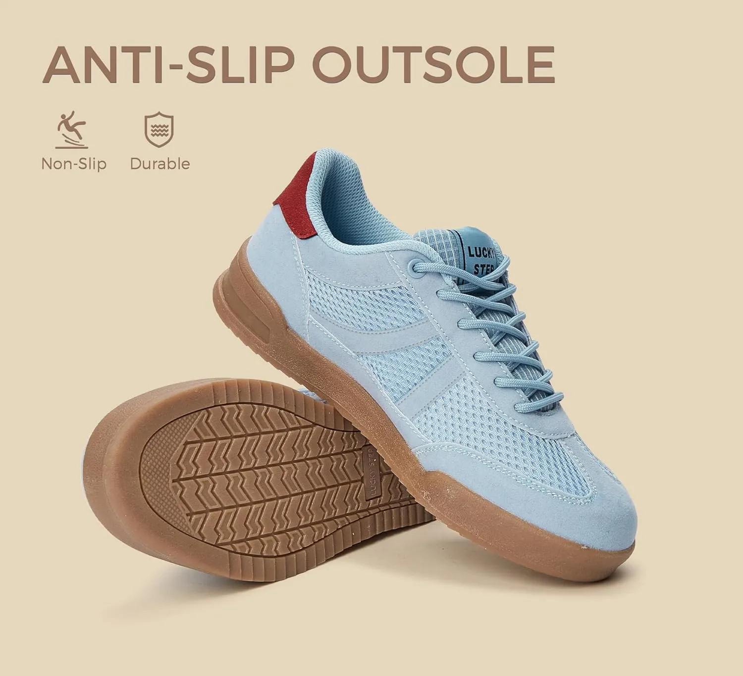LUCKY STEP Women's Retro Fashion Sneakers Classic Mesh Gum Sole Tennis Footwear Casual Running Trainer Skate Walking Shoes