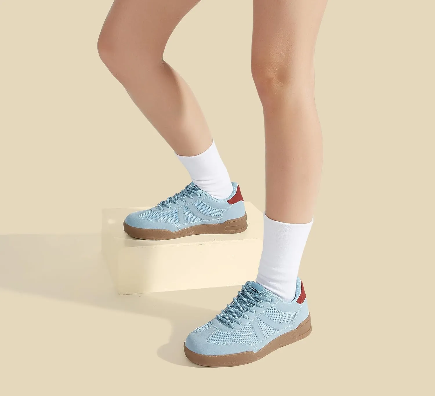 LUCKY STEP Women's Retro Fashion Sneakers Classic Mesh Gum Sole Tennis Footwear Casual Running Trainer Skate Walking Shoes