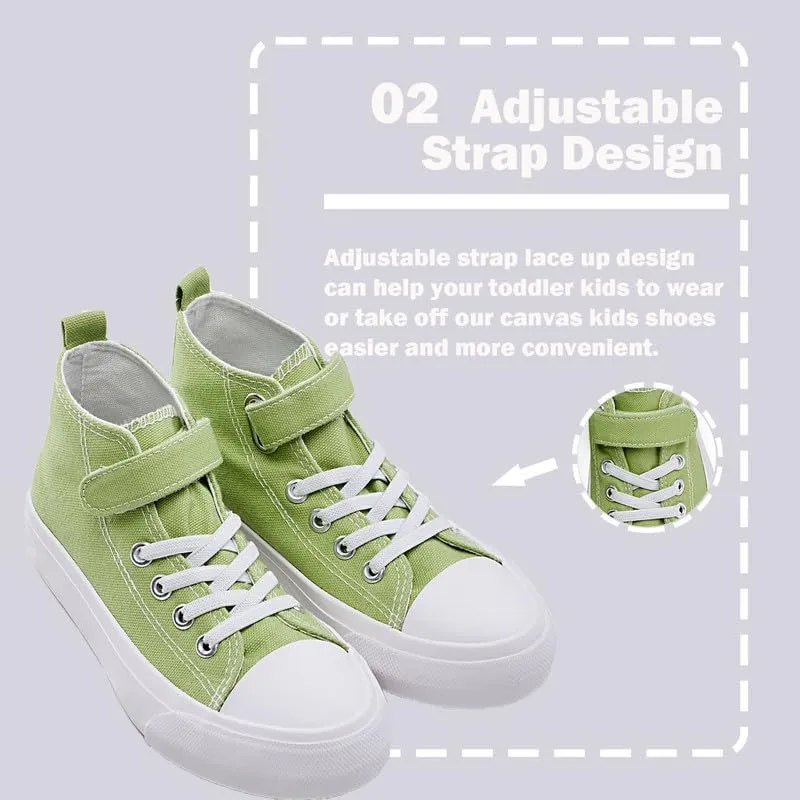 LUMUBBY Kid Shoes for Boys Girls Toddler Little Kid Canvas Mid Top Sneakers Classic Adjustable Strap Lace up Shoes for Kids Breathable Lightweight