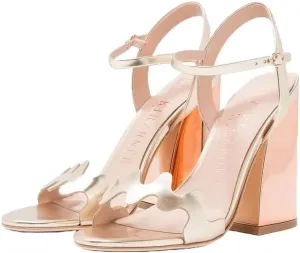 Lush Soft Gold Wavy Mirror Block Heel Open Toe Dress Heeled Sandals