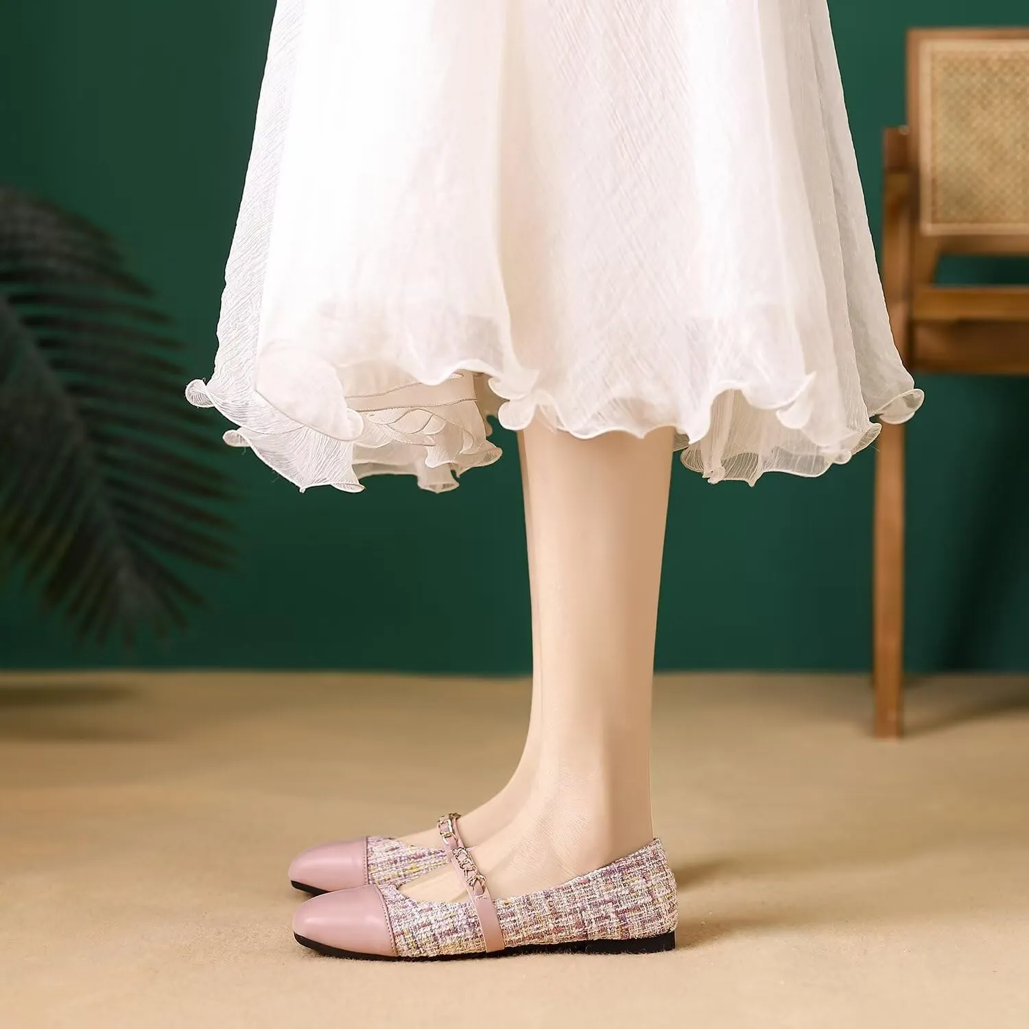 LUXINYU Flats for Women Dressy Square Toe Ankle Strap Mary Jane Shoes Casual Slip On Flats Comfortable Ballet Flats