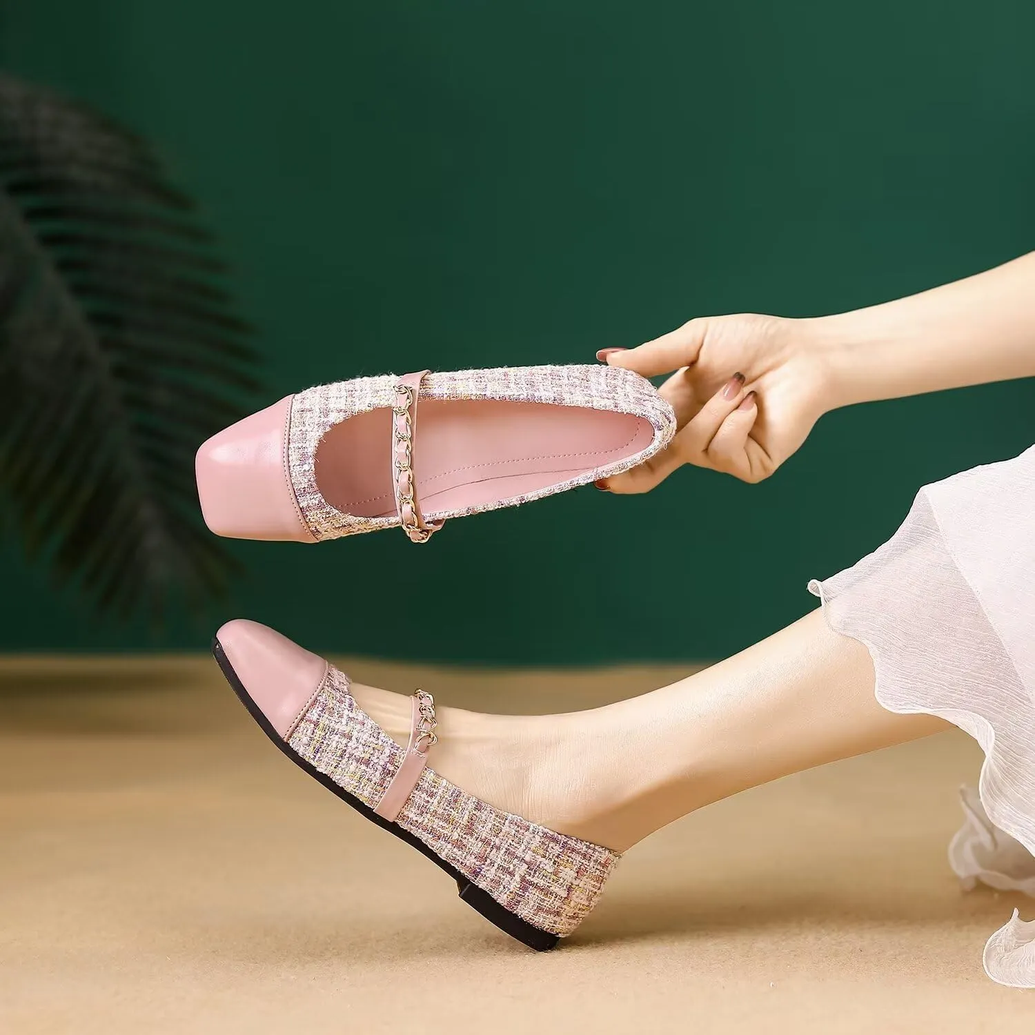 LUXINYU Flats for Women Dressy Square Toe Ankle Strap Mary Jane Shoes Casual Slip On Flats Comfortable Ballet Flats