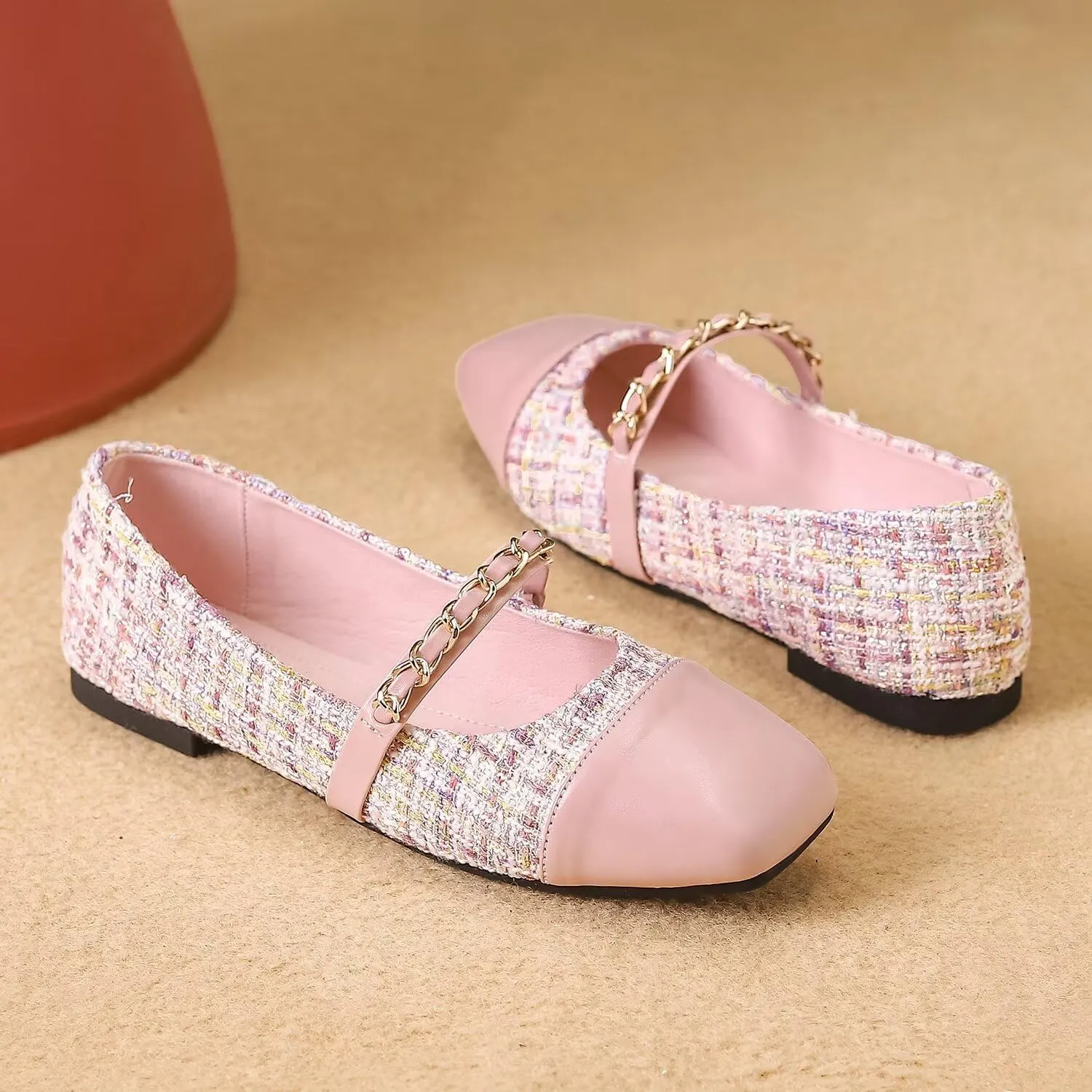 LUXINYU Flats for Women Dressy Square Toe Ankle Strap Mary Jane Shoes Casual Slip On Flats Comfortable Ballet Flats