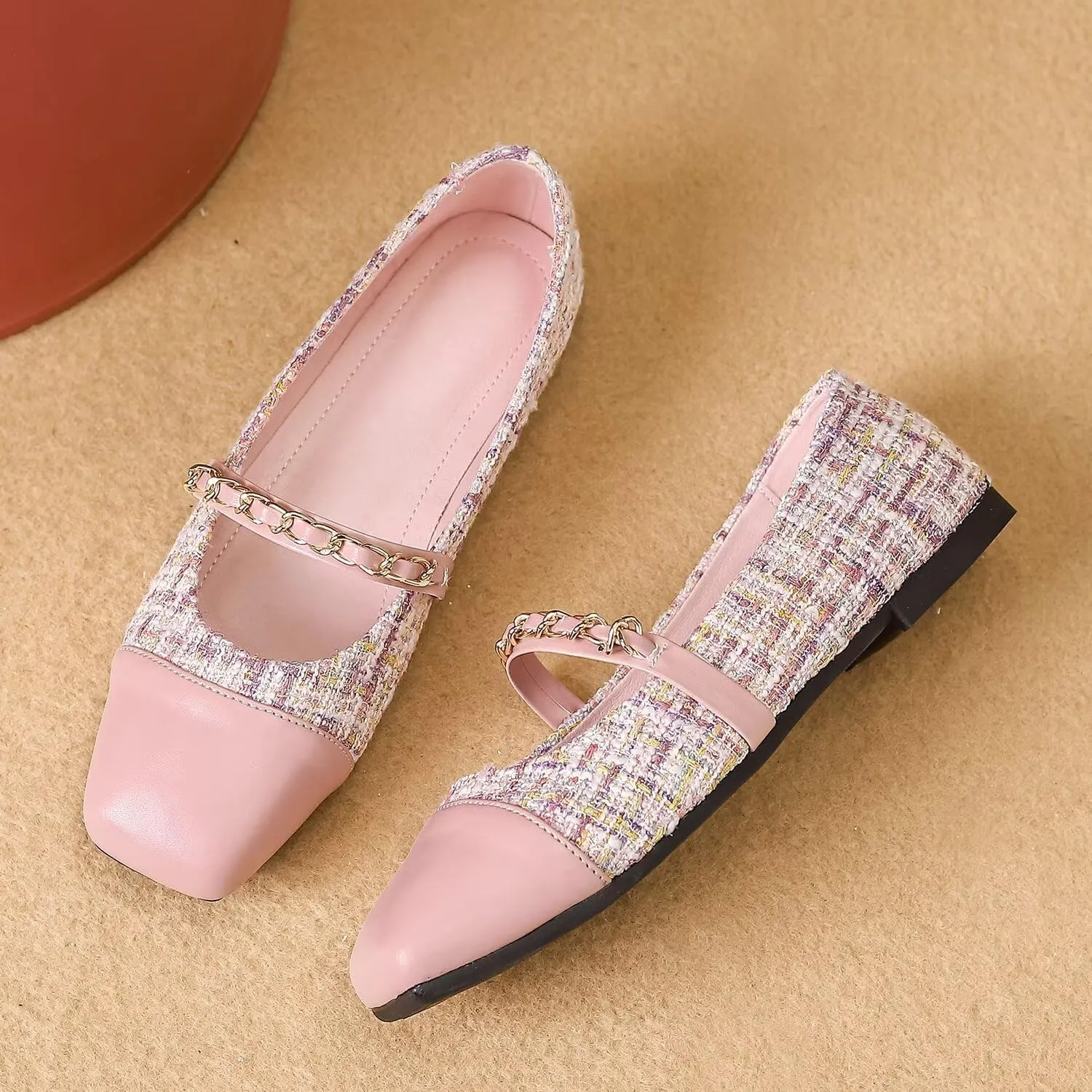 LUXINYU Flats for Women Dressy Square Toe Ankle Strap Mary Jane Shoes Casual Slip On Flats Comfortable Ballet Flats