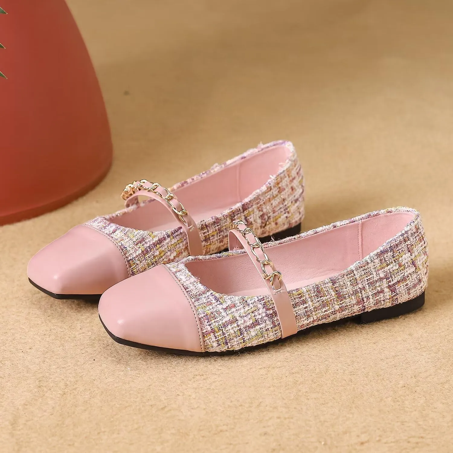 LUXINYU Flats for Women Dressy Square Toe Ankle Strap Mary Jane Shoes Casual Slip On Flats Comfortable Ballet Flats