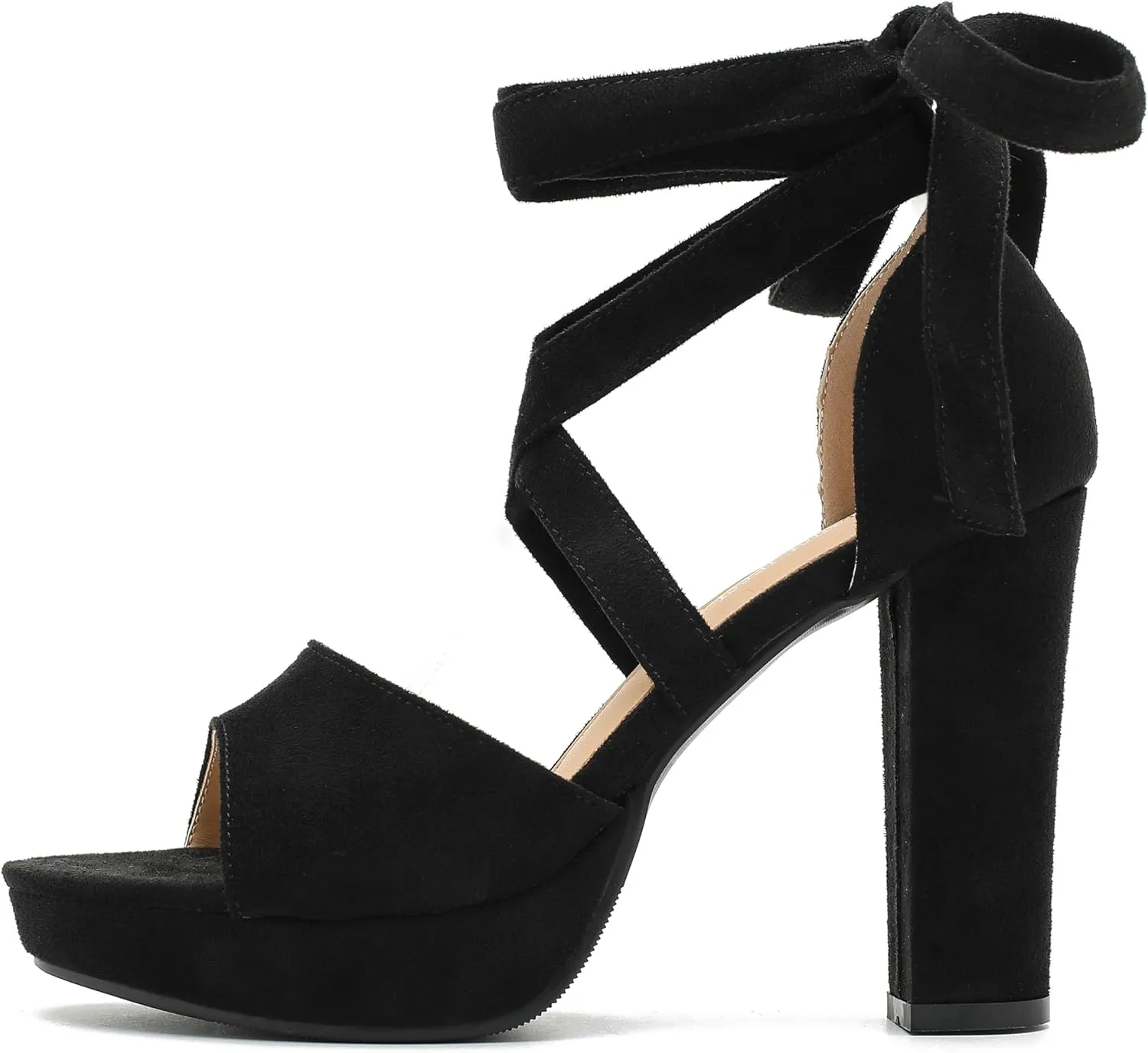 MAIERNISI JESSI Strappy Heels for Women Platform Lace Up Heels Open Toe Chunky High Heel Dress Sandals