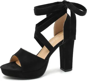 MAIERNISI JESSI Strappy Heels for Women Platform Lace Up Heels Open Toe Chunky High Heel Dress Sandals