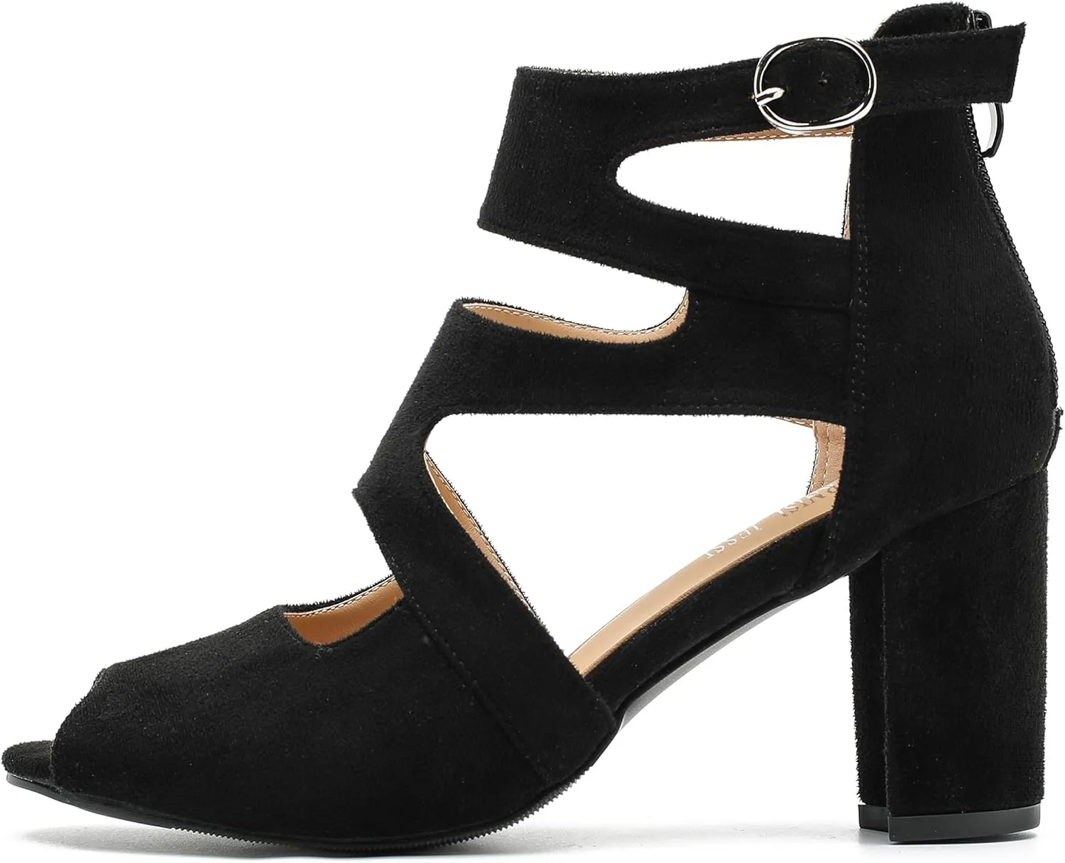 MAIERNISI JESSI Woman Gladiator Peep Toe Sandals Chunky Heels Hollow Out Zip Dress Sandals