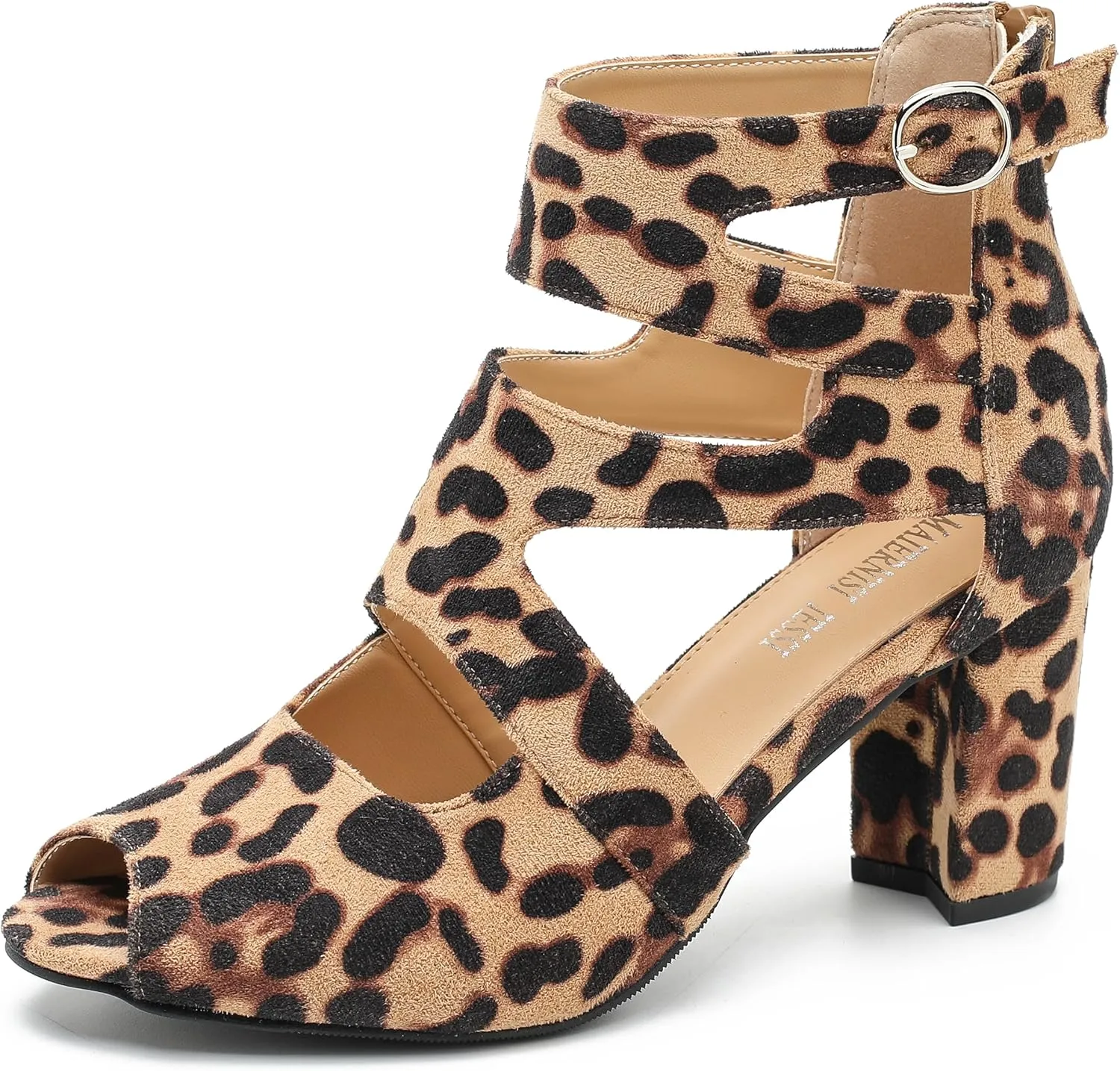 MAIERNISI JESSI Woman Gladiator Peep Toe Sandals Chunky Heels Hollow Out Zip Dress Sandals