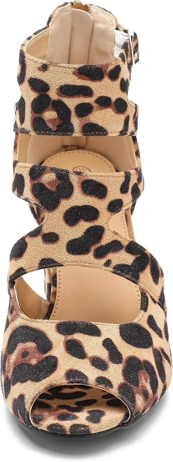 MAIERNISI JESSI Woman Gladiator Peep Toe Sandals Chunky Heels Hollow Out Zip Dress Sandals