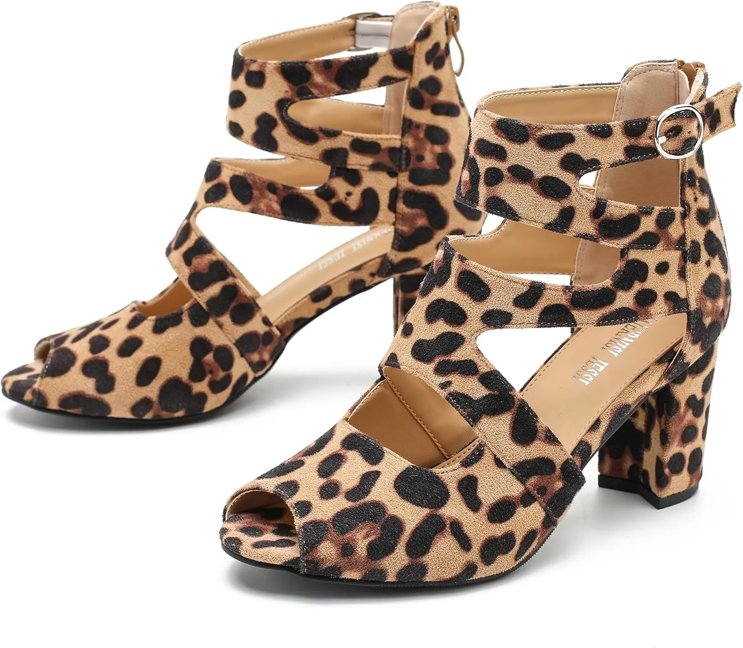 MAIERNISI JESSI Woman Gladiator Peep Toe Sandals Chunky Heels Hollow Out Zip Dress Sandals