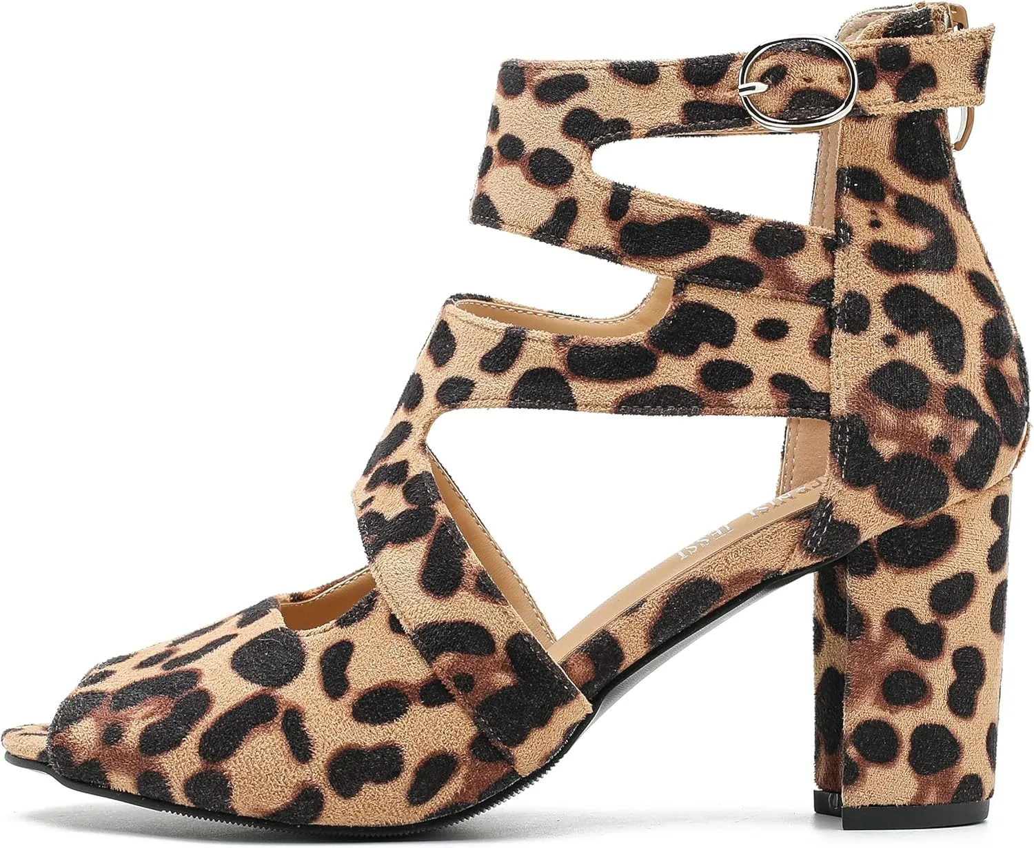 MAIERNISI JESSI Woman Gladiator Peep Toe Sandals Chunky Heels Hollow Out Zip Dress Sandals