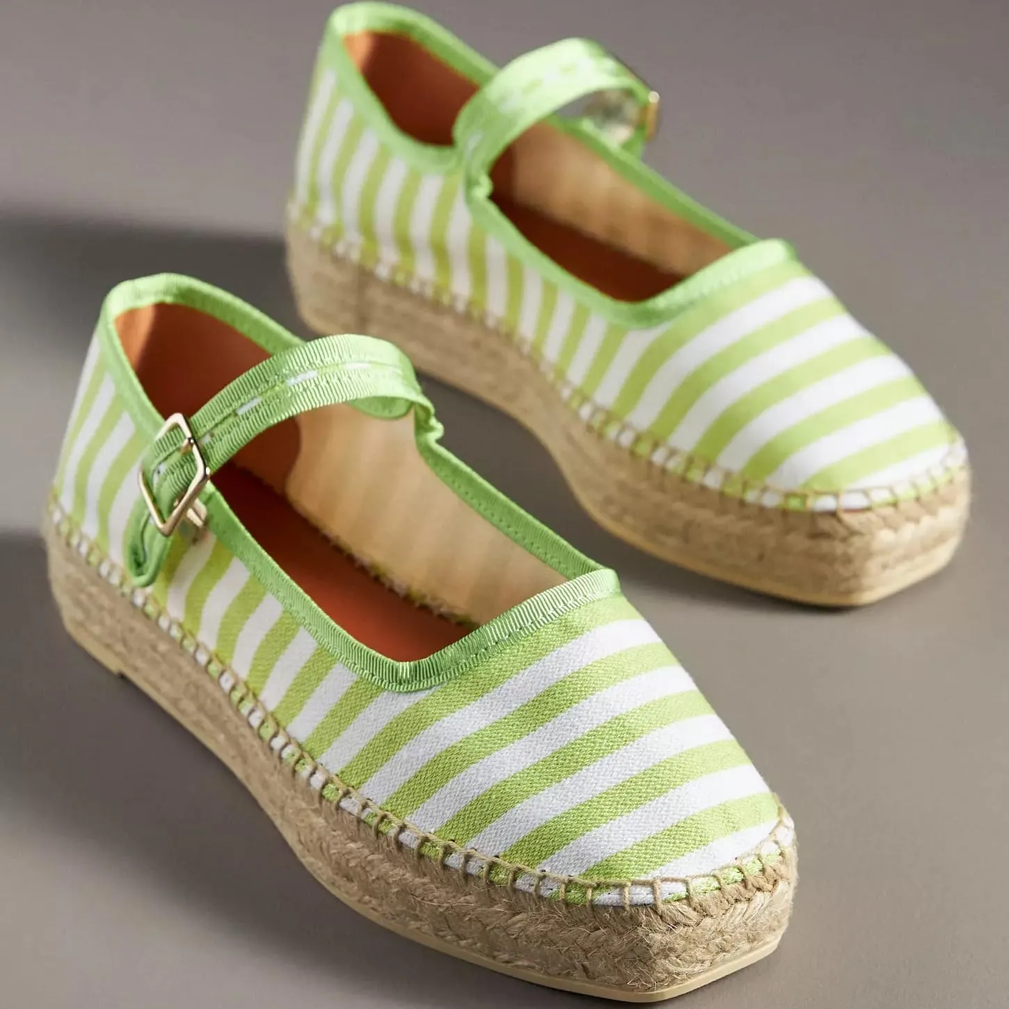Mary Jane Espadrille Flats for Women Round Toe Buckle Strap Casual Canvas Shoes Espadrilles Ballet Flat